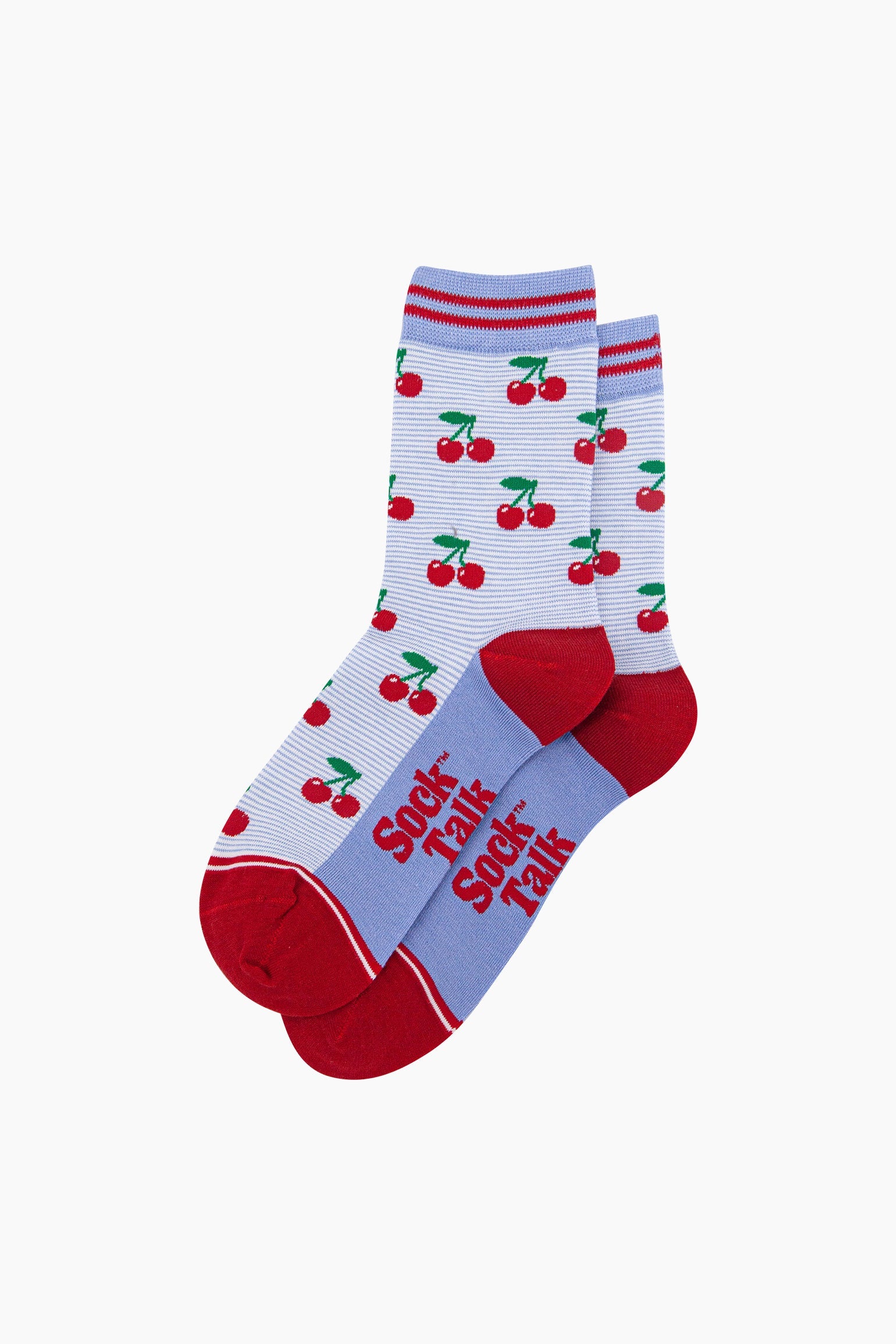 Blue Cherry Striped Bamboo Socks in Blue, Image 3 of 4