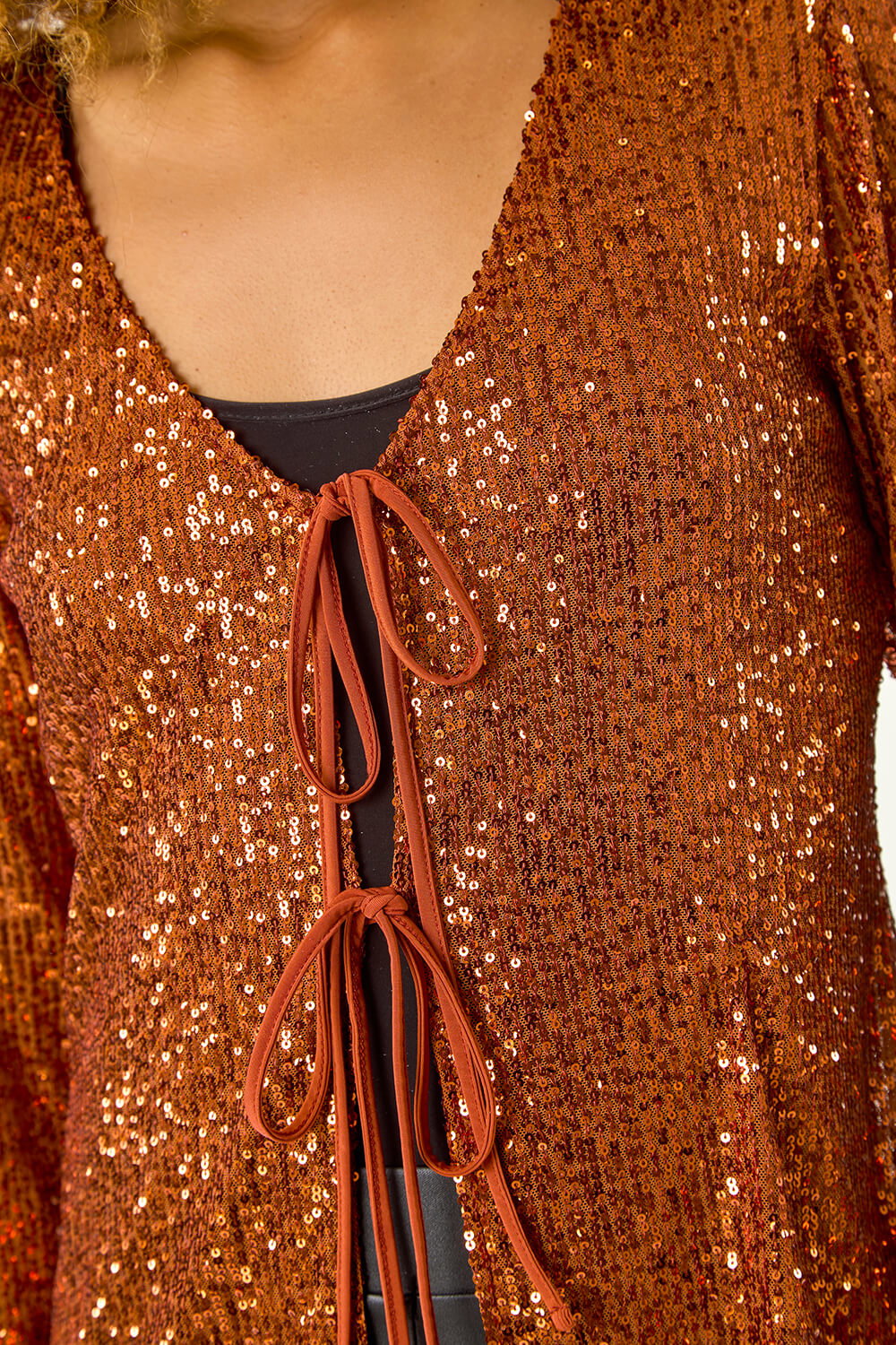 Bronze Front Tie Sequin Detail Top, Image 6 of 5