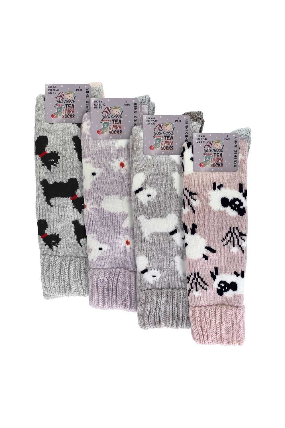 Multi 4 Pairs Long Soft Lounge Bed Socks for Ladies, Image 2 of 2