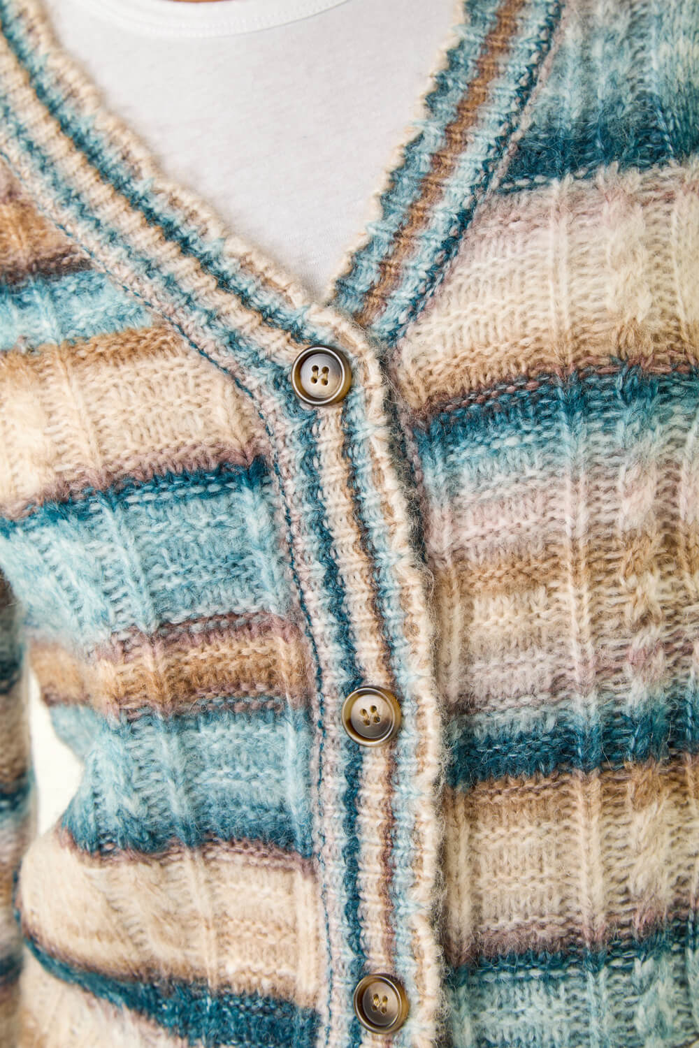 Light Blue Stripe Buttoned Cable Knit Cardigan, Image 6 of 5