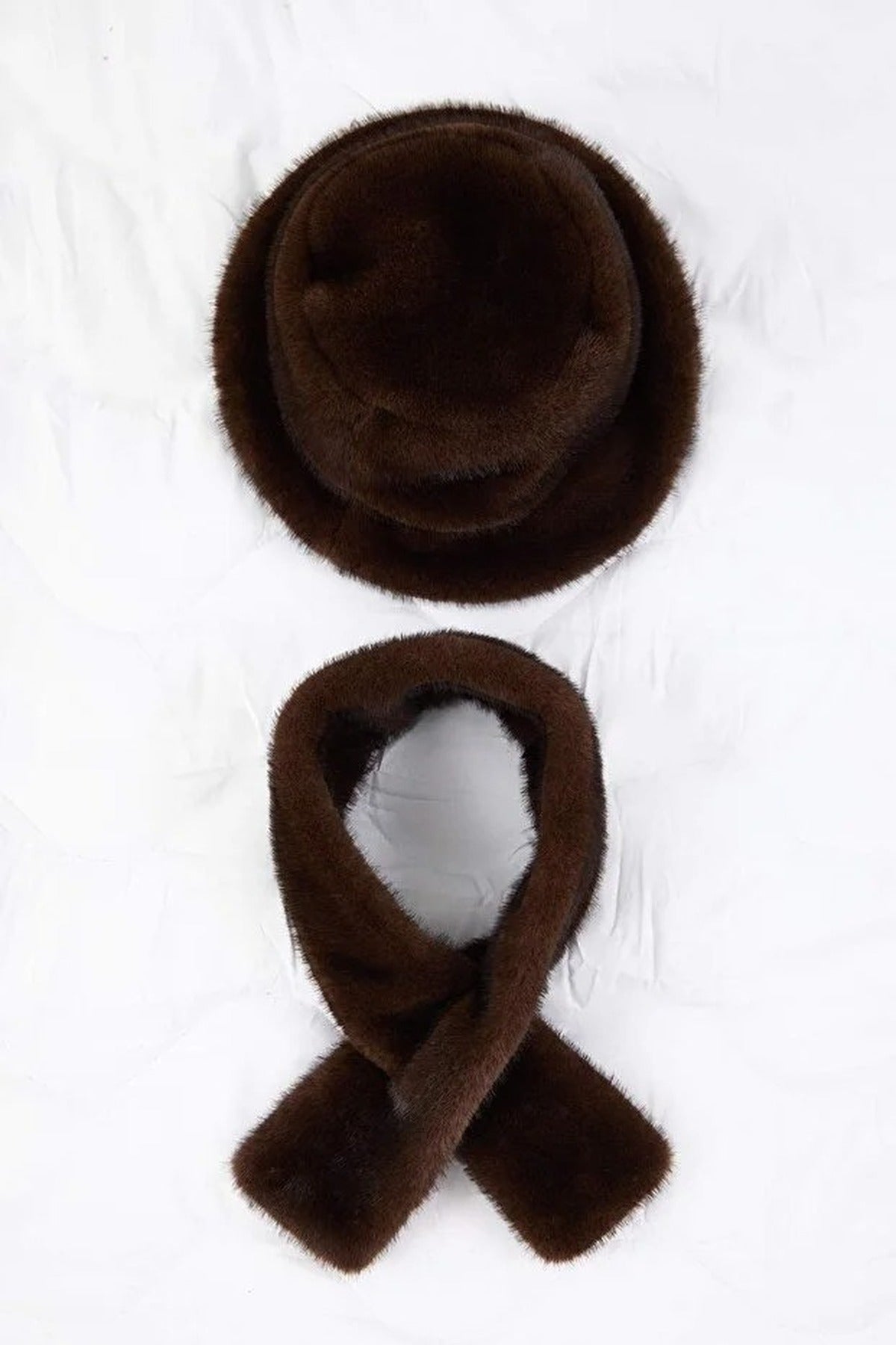 Brown Two Piece Faux Fur Hat and Scarf Knit Set, Image 3 of 5