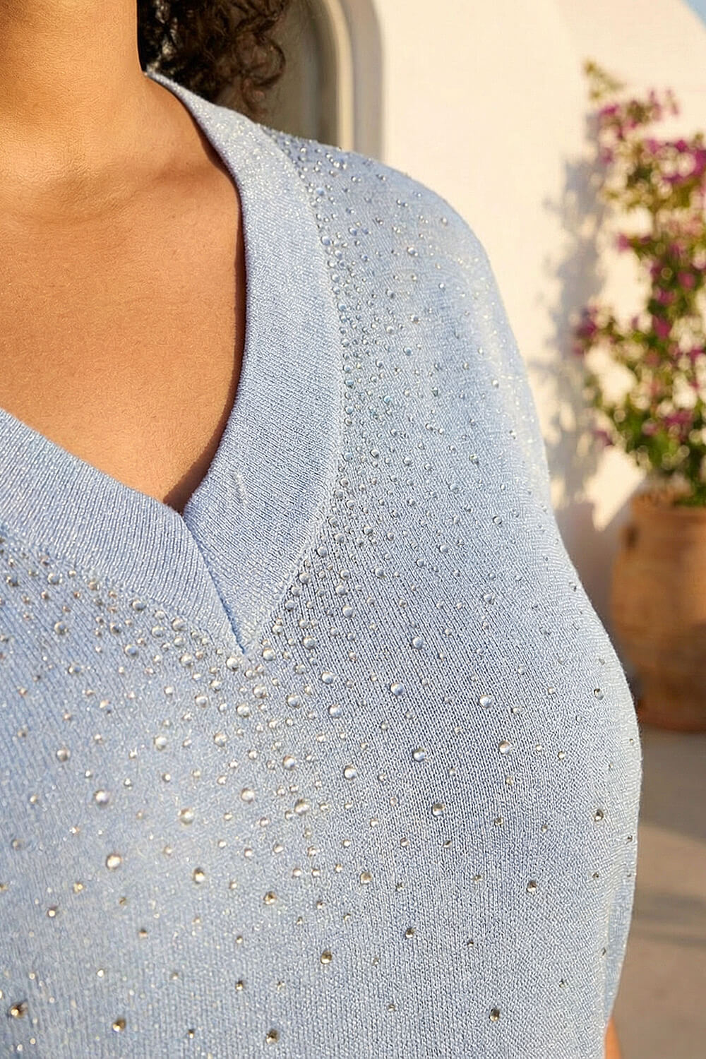 Light Blue Curve Sparkly Knit Top, Image 5 of 4