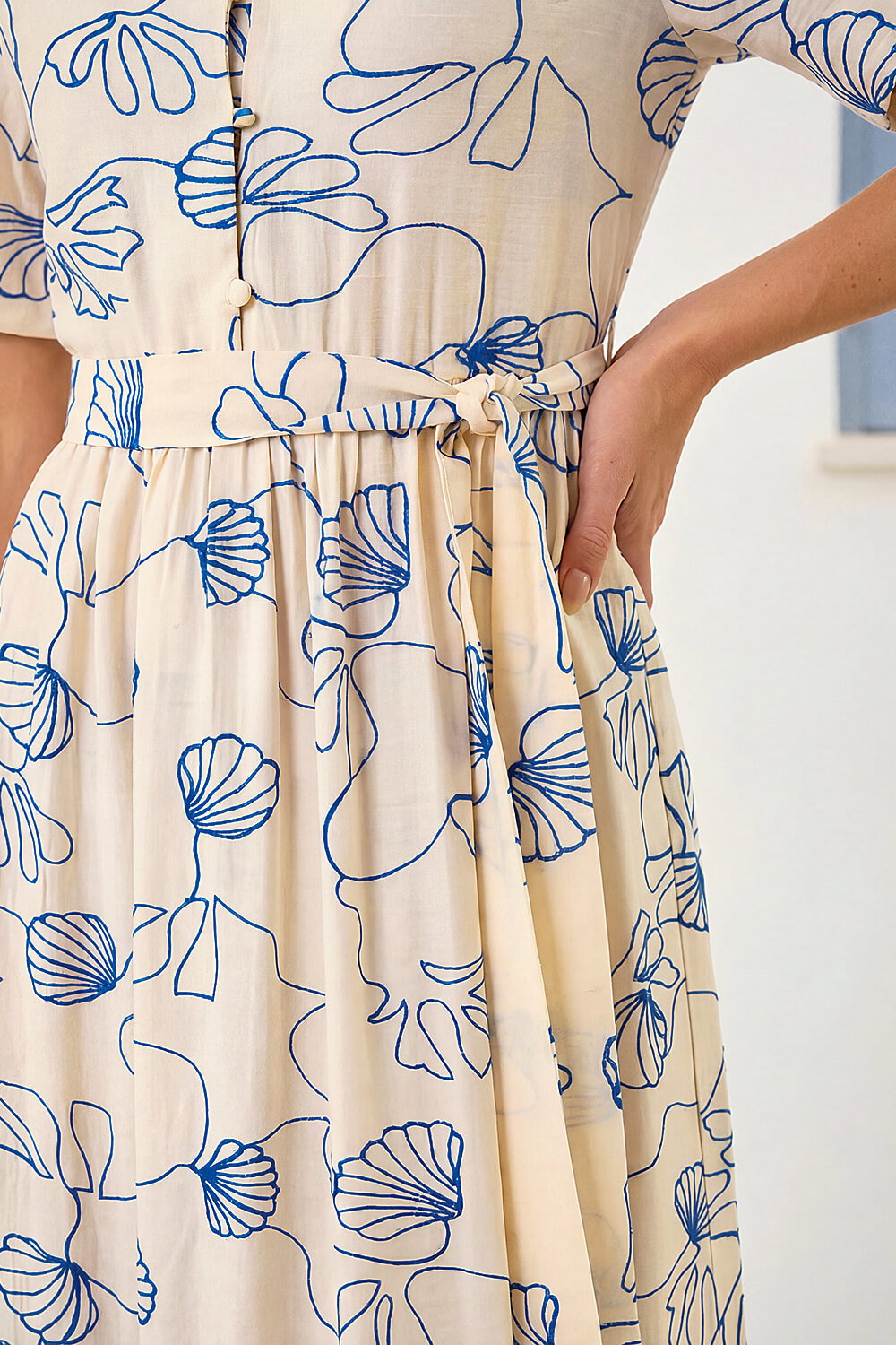 Blue Sea Shell Print Midi Dress, Image 5 of 4