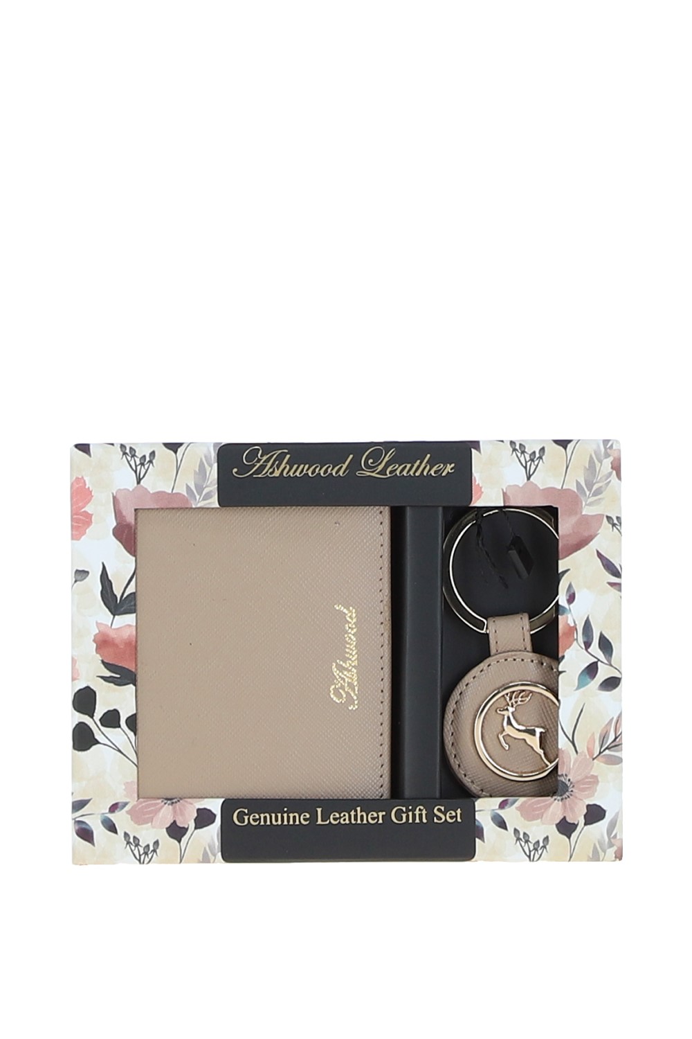 Beige Elegant Real Leather Card Holder & Key Ring Set, Image 2 of 5