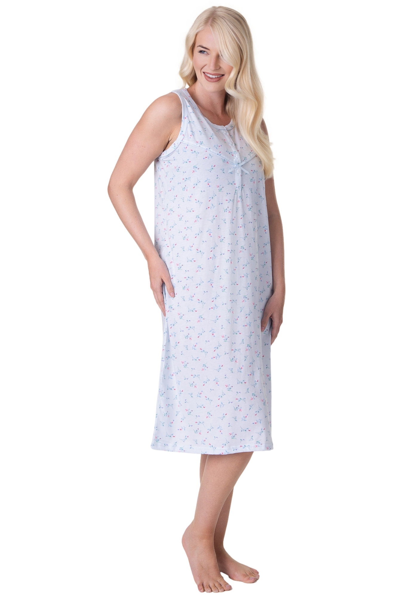 Blue Camille Lingerie Blue Lightweight Sleeveless Floral Nightdress, Image 4 of 5