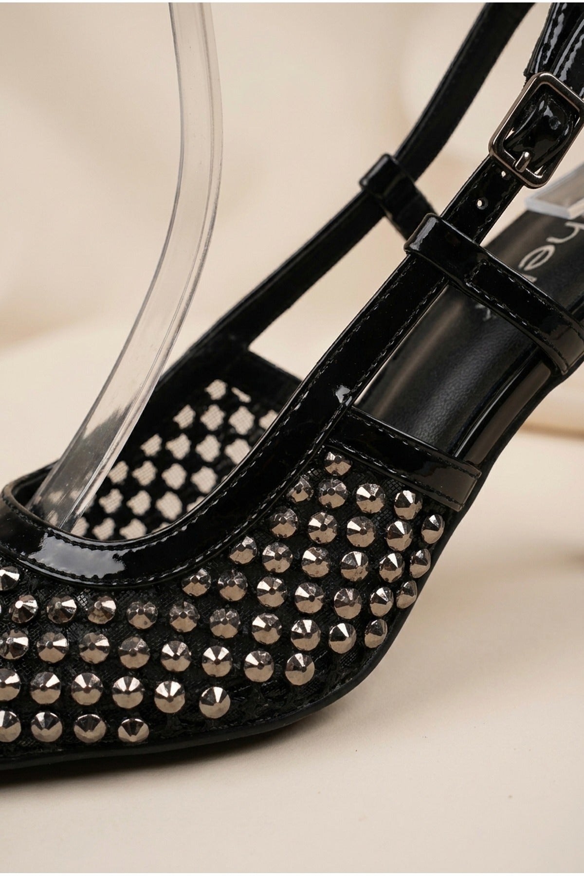 Black iKrush Black Constance Crystal Embellished Pointed Toe Heels, Image 3 of 5