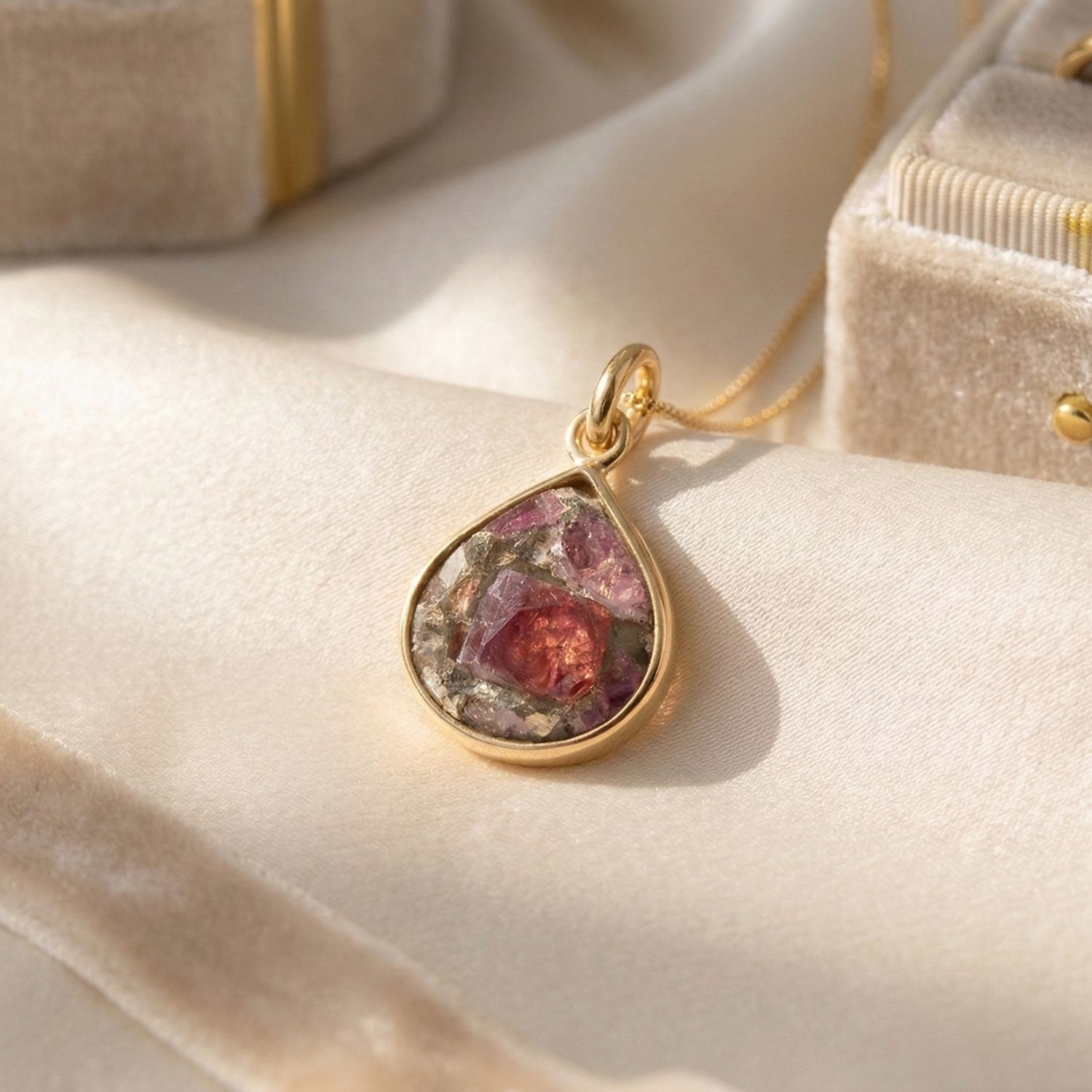Pink 18Ct Gold Plated Pink Tourmaline Fine Necklace