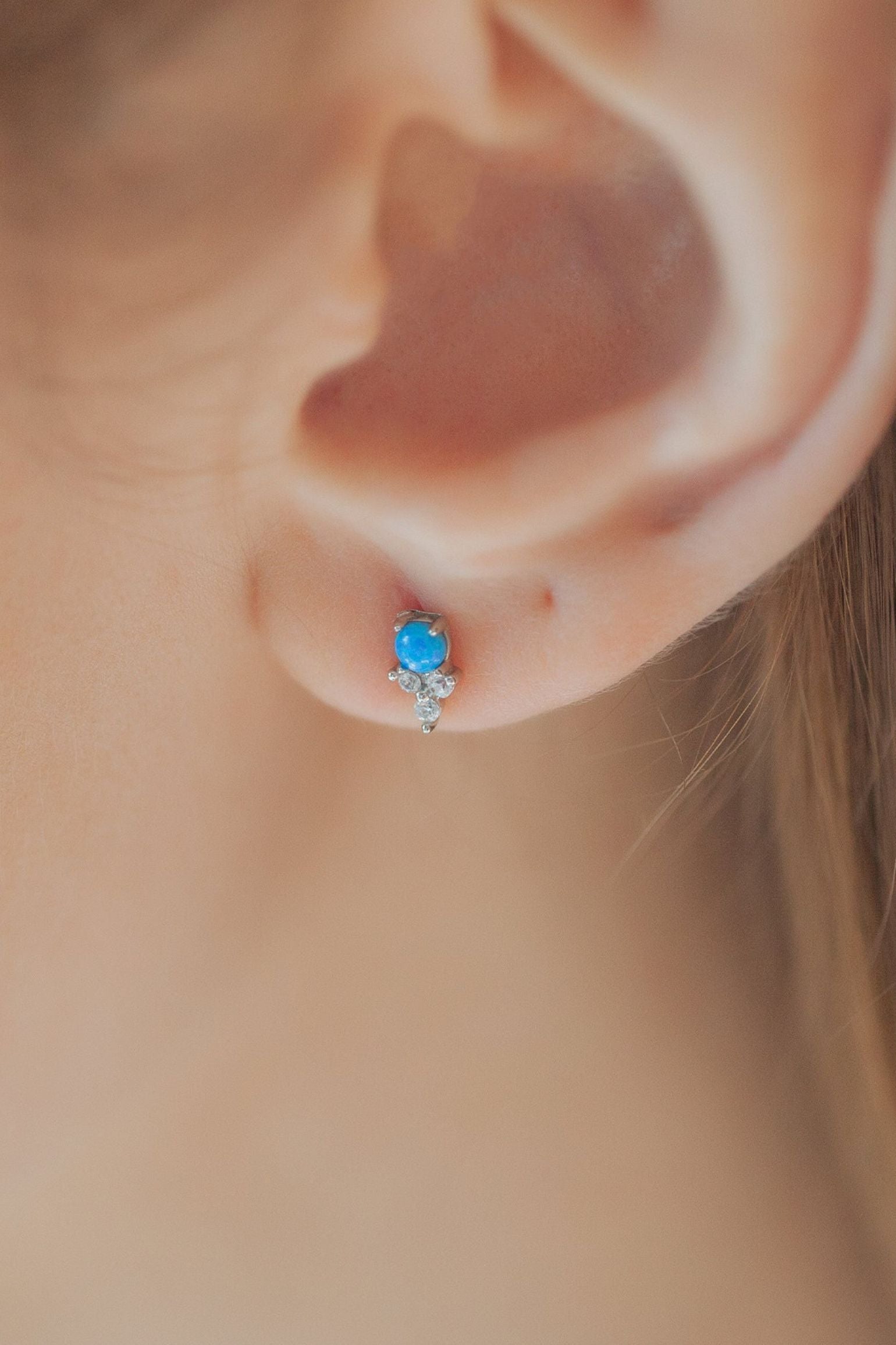 Silver Sterling Silver CZ Blue Tulip Studs, Image 2 of 2