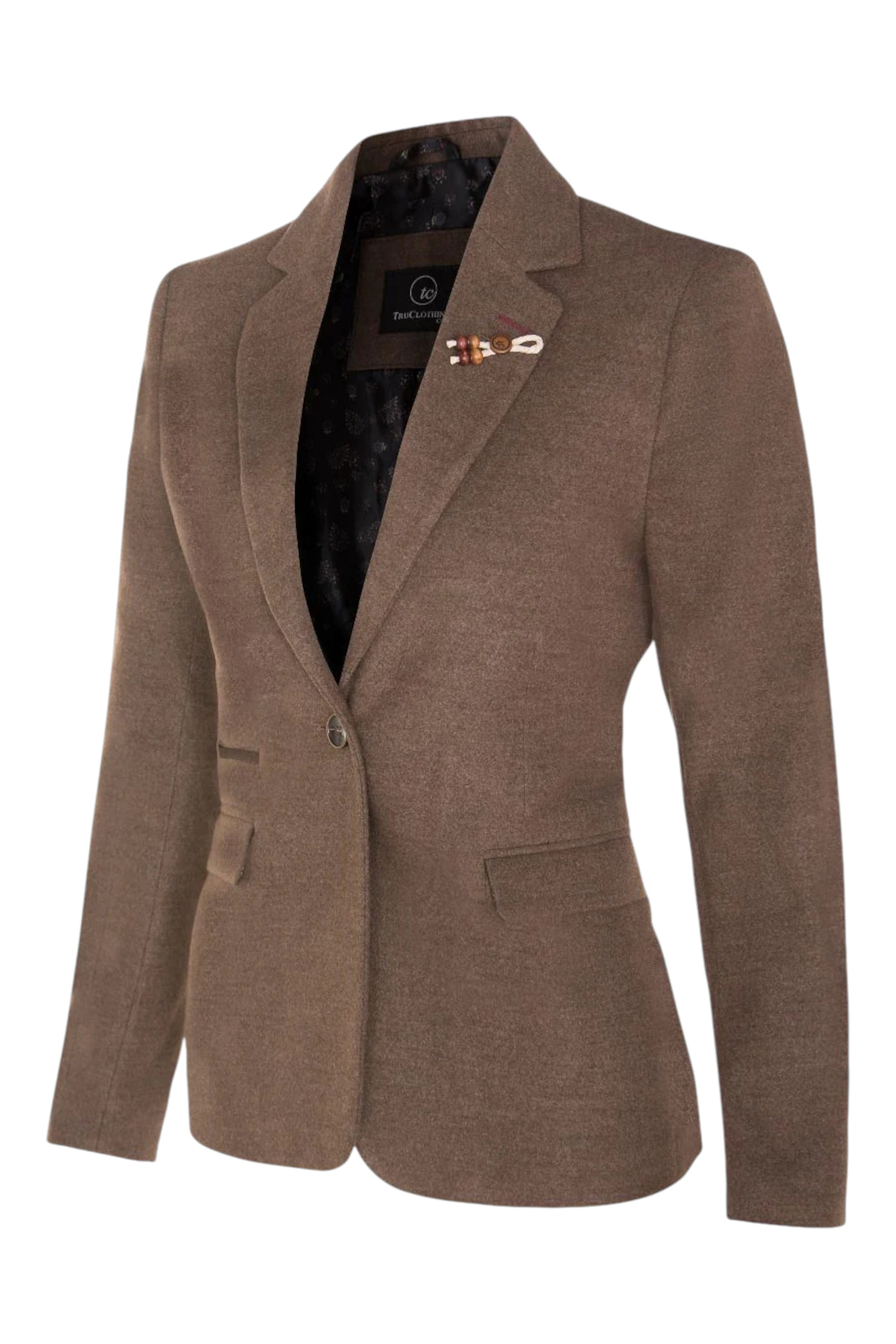Brown Infinity Leather Brown Tweed 1920s Herringbone Light Brown Blazer, Image 3 of 6