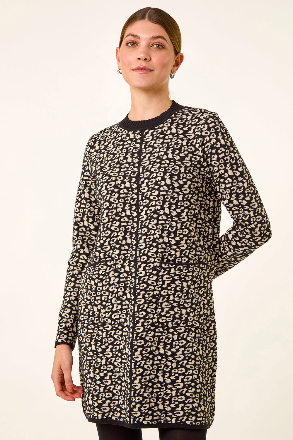 Black Animal Print Knitted Shift Dress, Image 5 of 5