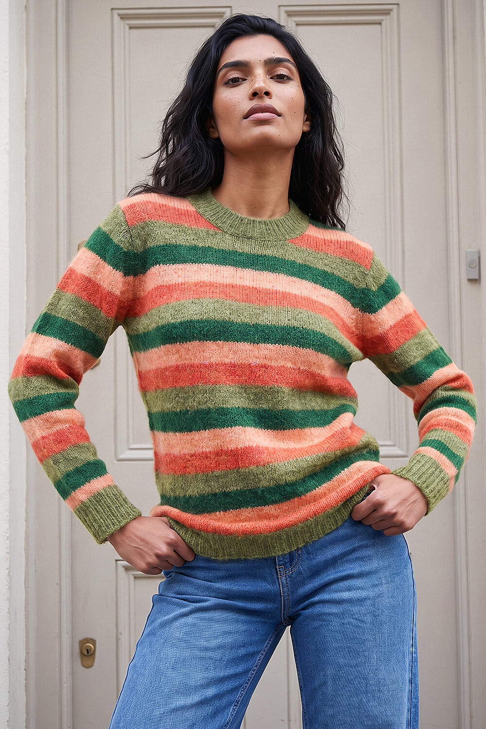 Roman Women's Orange Stripe Soft Knit Jumper Size 12