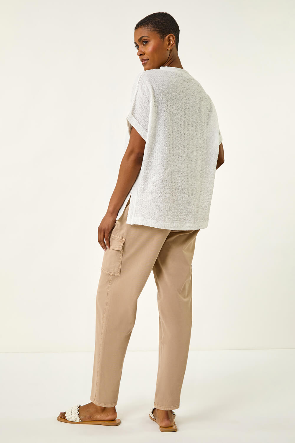 Ivory Textured Crepe Boxy Shirt, Image 4 of 5
