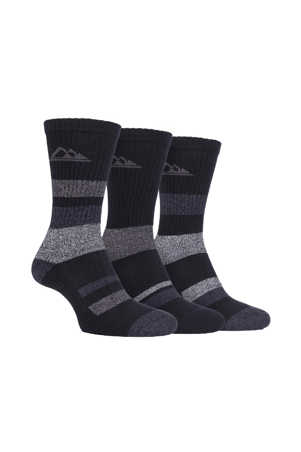 Black 3 Pack Padded Sole Cotton Hiking Socks, Image 1 of 4
