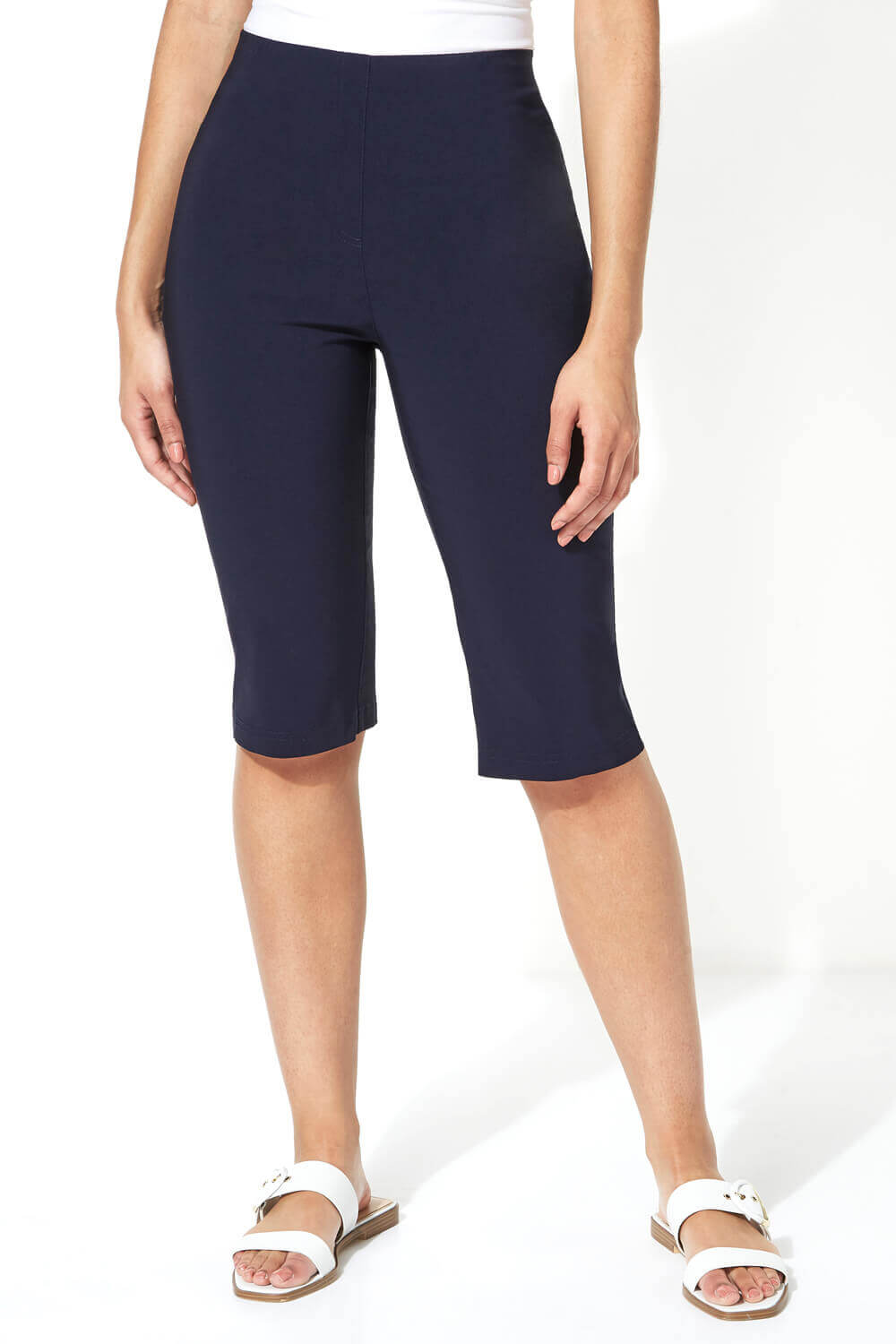 Navy Knee Length Stretch Shorts, Image 1 of 3