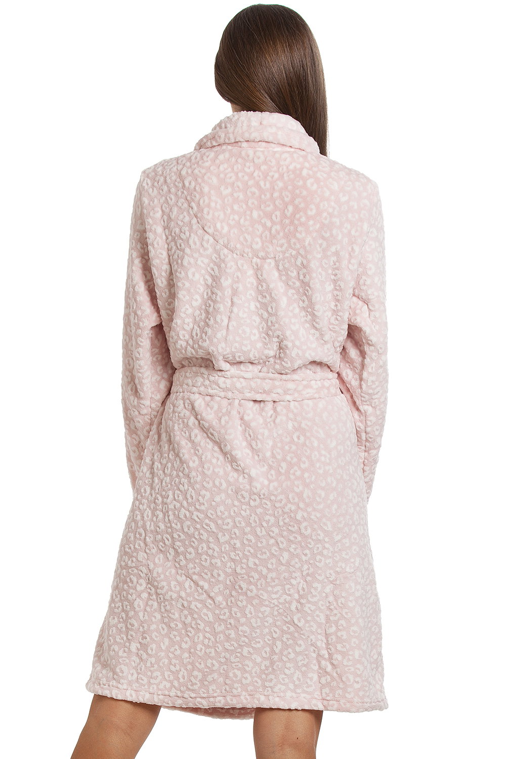 Light Pink Supersoft Shawl Collared Leopard Print Bathrobe, Image 4 of 5