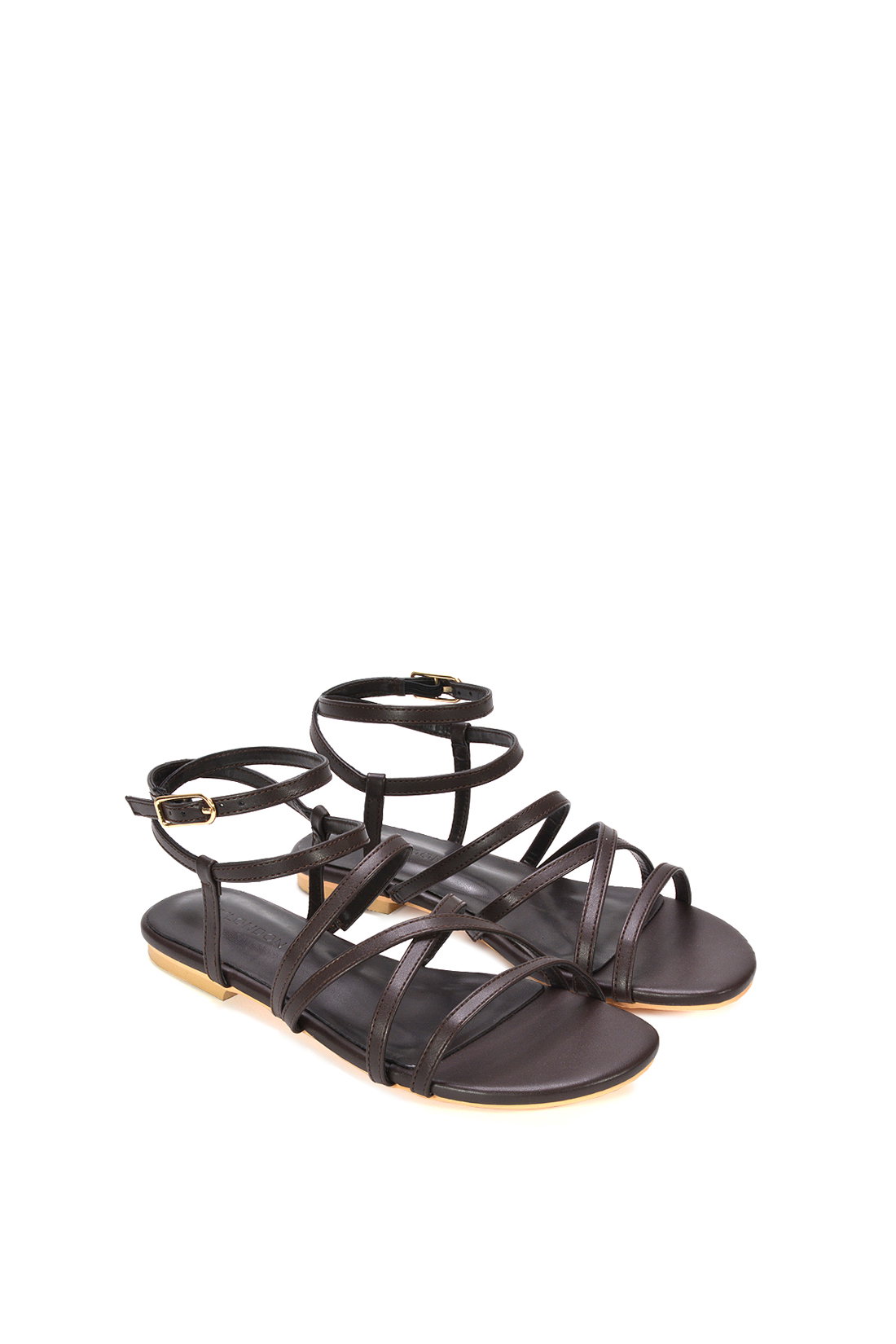 Brown XY LONDON Brown Flat Gladiator Strappy Sandals With Open Toe, Image 5 of 6