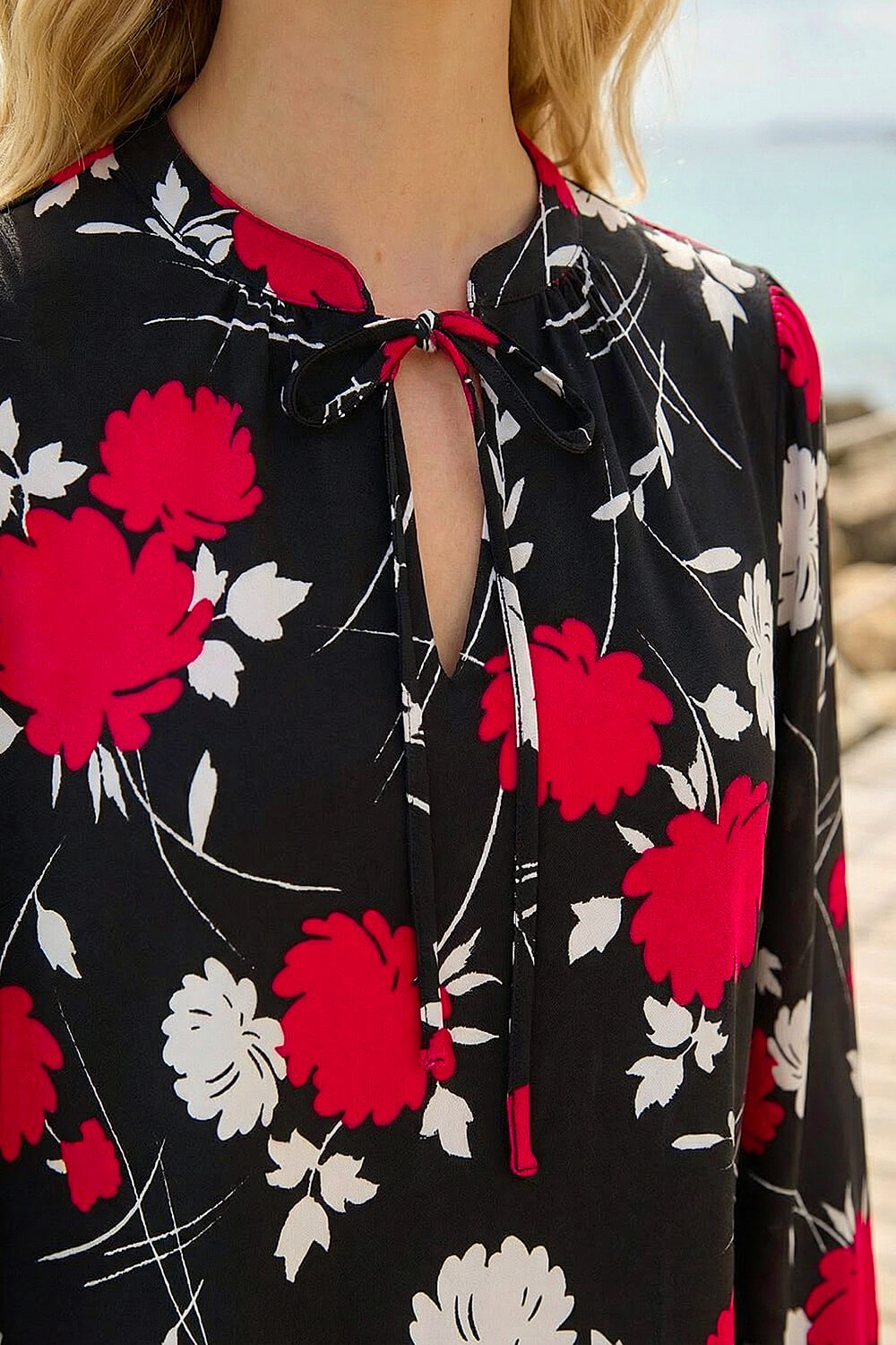 Red Floral Tile Print Stretch Top, Image 5 of 4