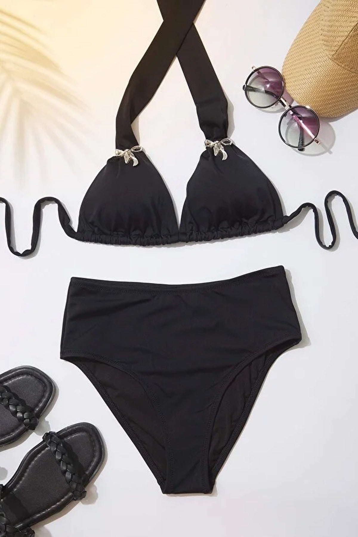 Black Hardware Detail Triangle Bikini Top, Image 3 of 4