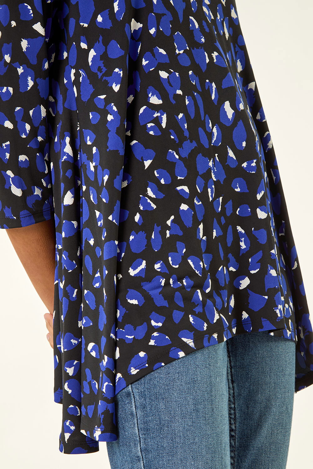 Blue Speckled Print Stretch Tunic Top, Image 6 of 5