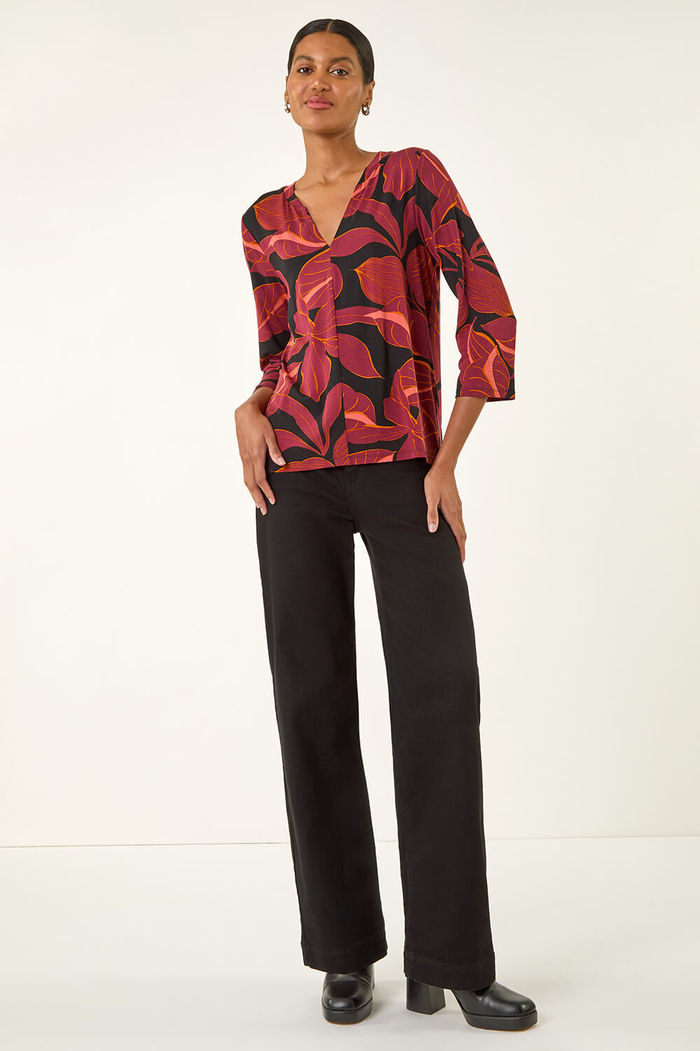 PLUS Bloom & Vine Detailed V-Neck Floral Top