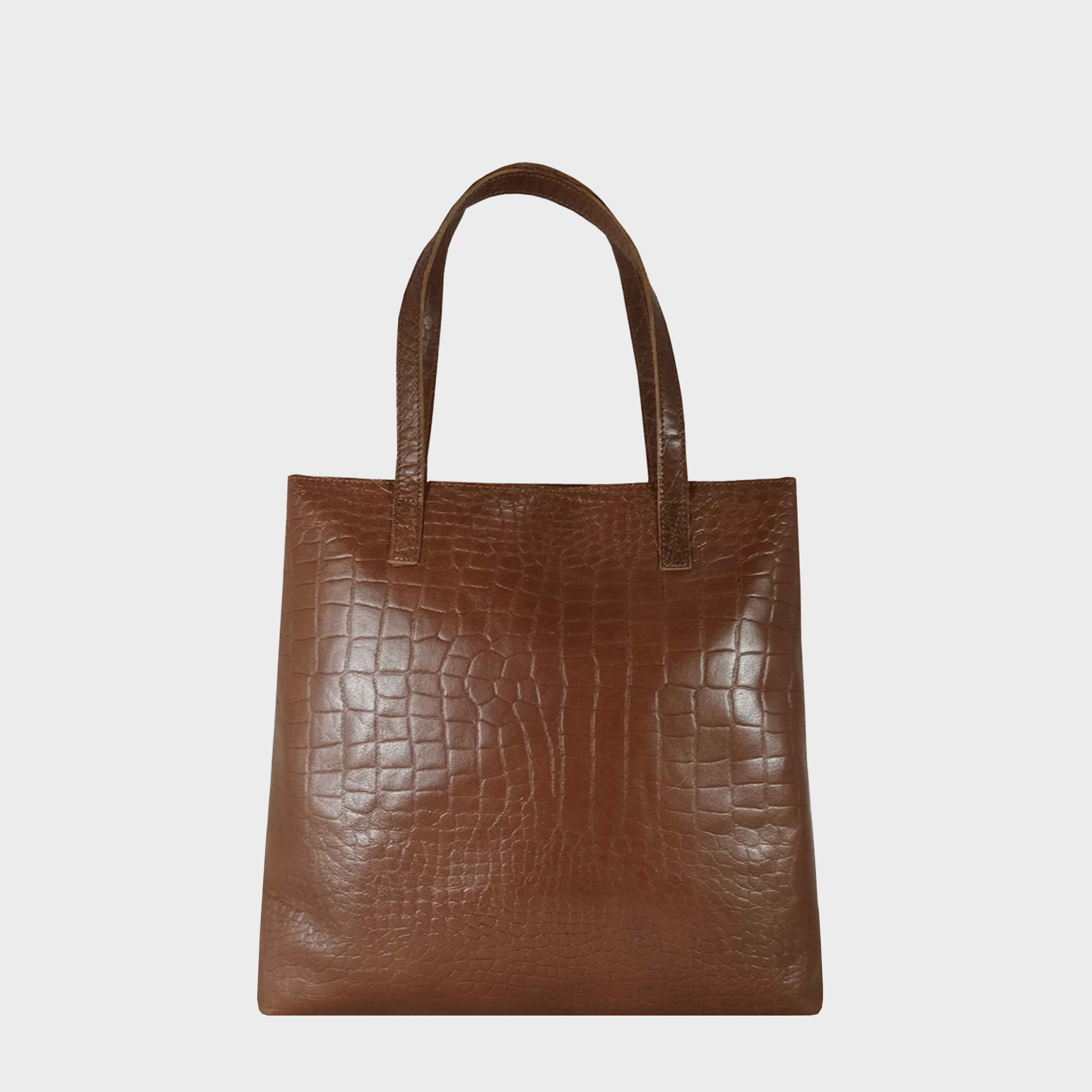 Tan 'FREYA' Semi Structured Unlined Embossed Croc Leather Tote Bag, Image 1 of 2