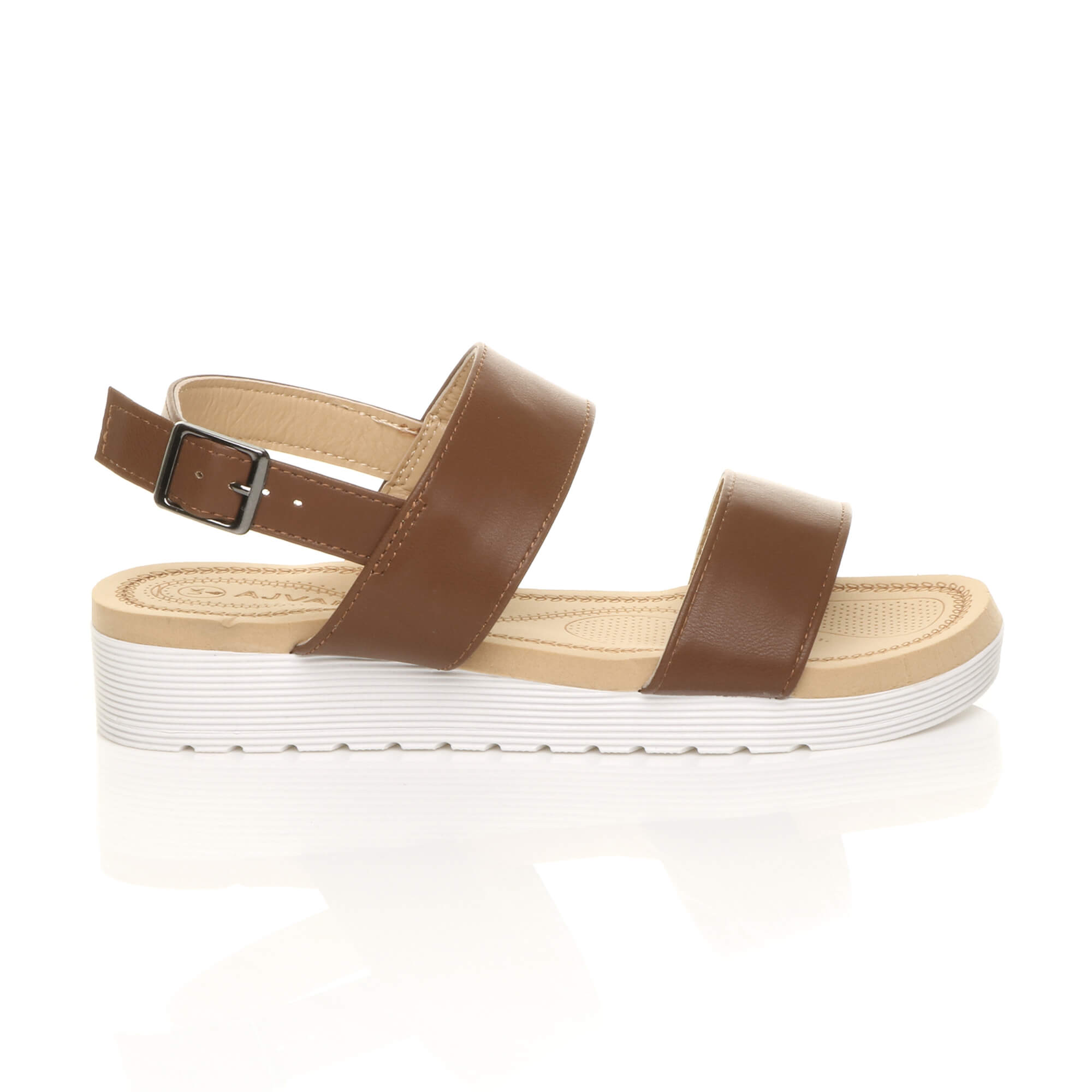Tan AJVANI Tan Flatform Strappy Sandals, Image 2 of 6