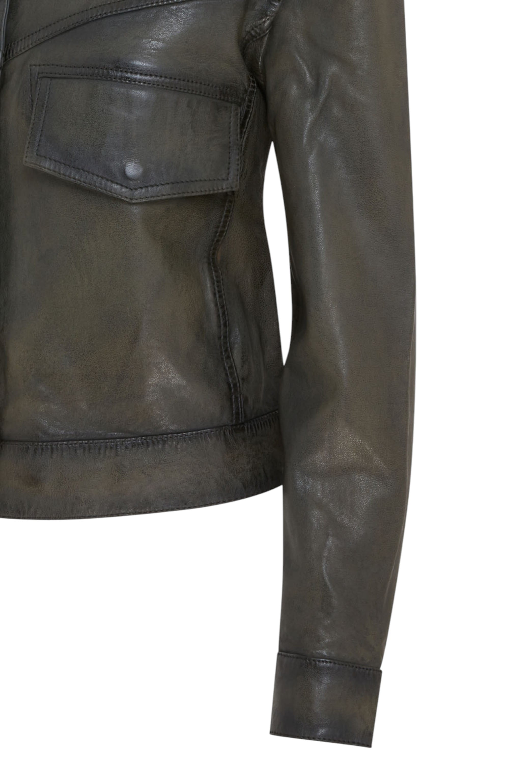 Olive Retro Biker Leather Jacket - Kopervik, Image 6 of 6