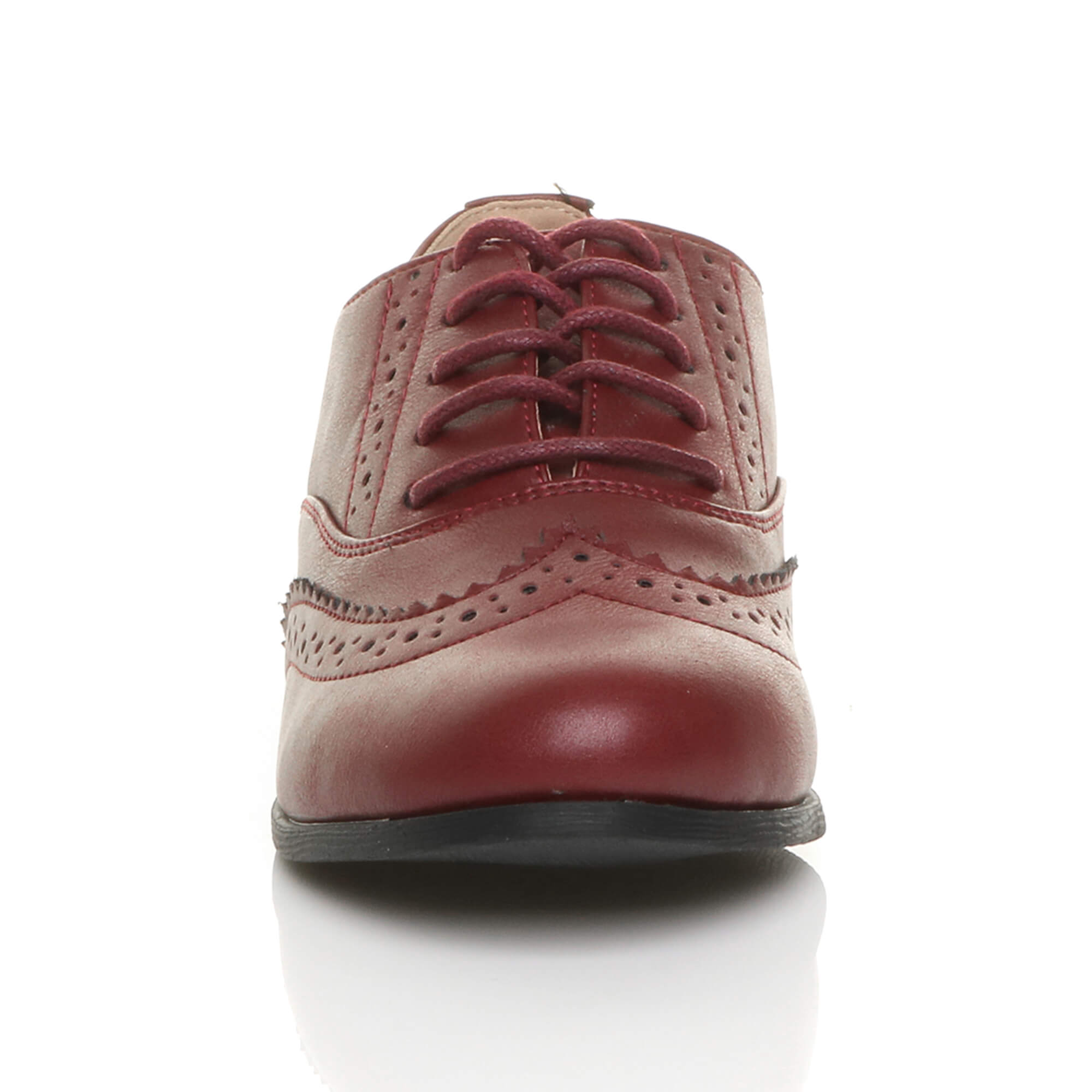 Burgundy AJVANI Burgundy Flat Lace Up Oxfords Brogues, Image 6 of 6