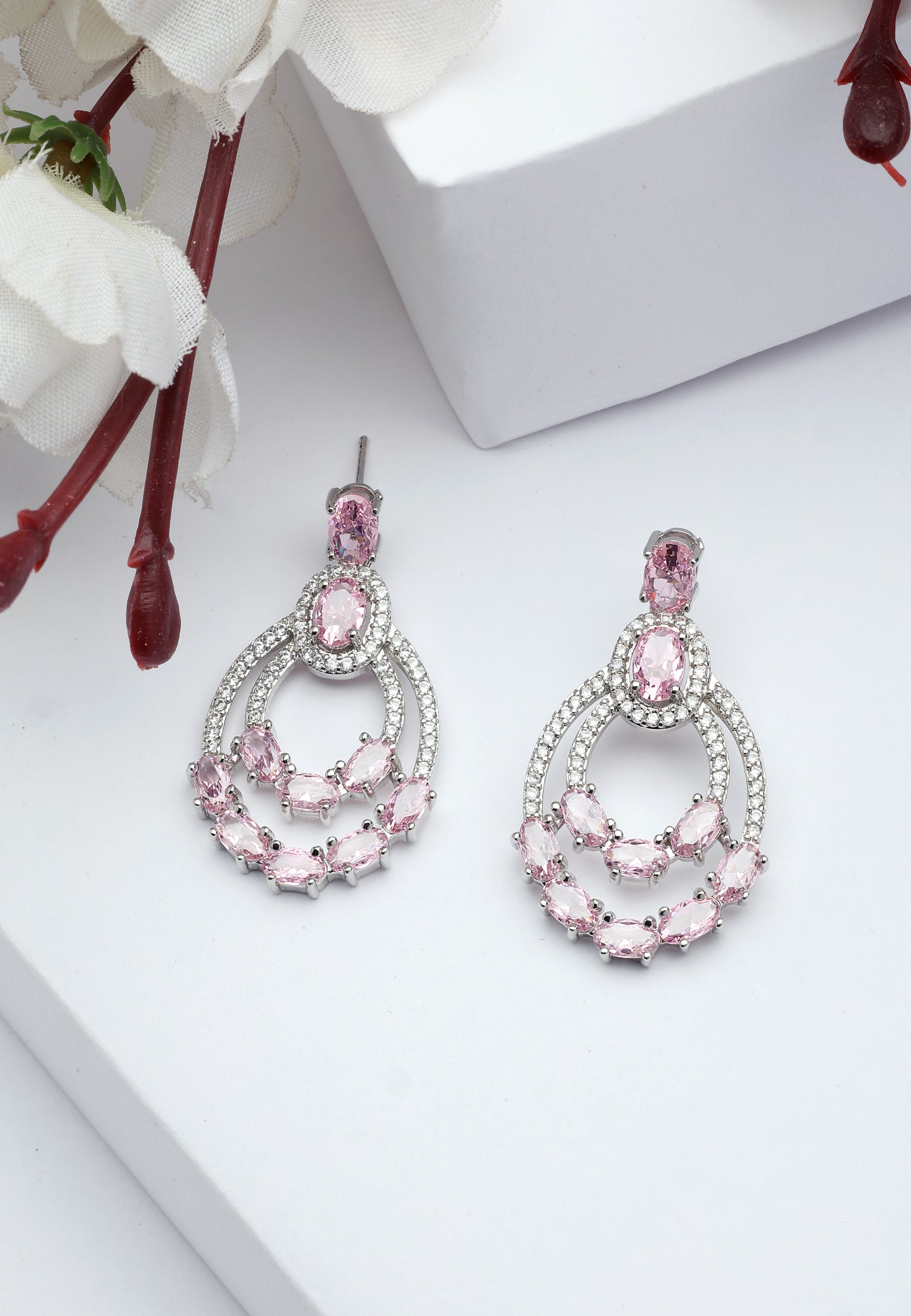 Light Pink Diva Double Layered Danglers, Image 2 of 5