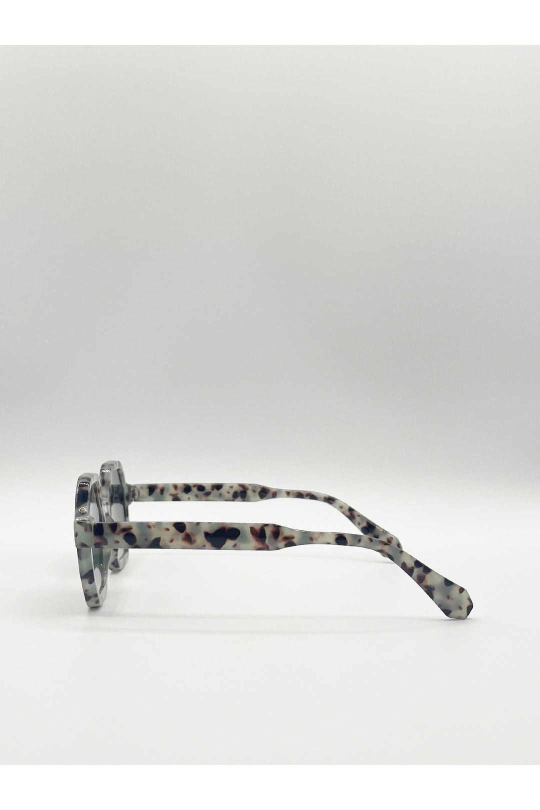 Grey Pale grey tortoiseshell oversized hexagon Sunglasses, Image 4 of 5