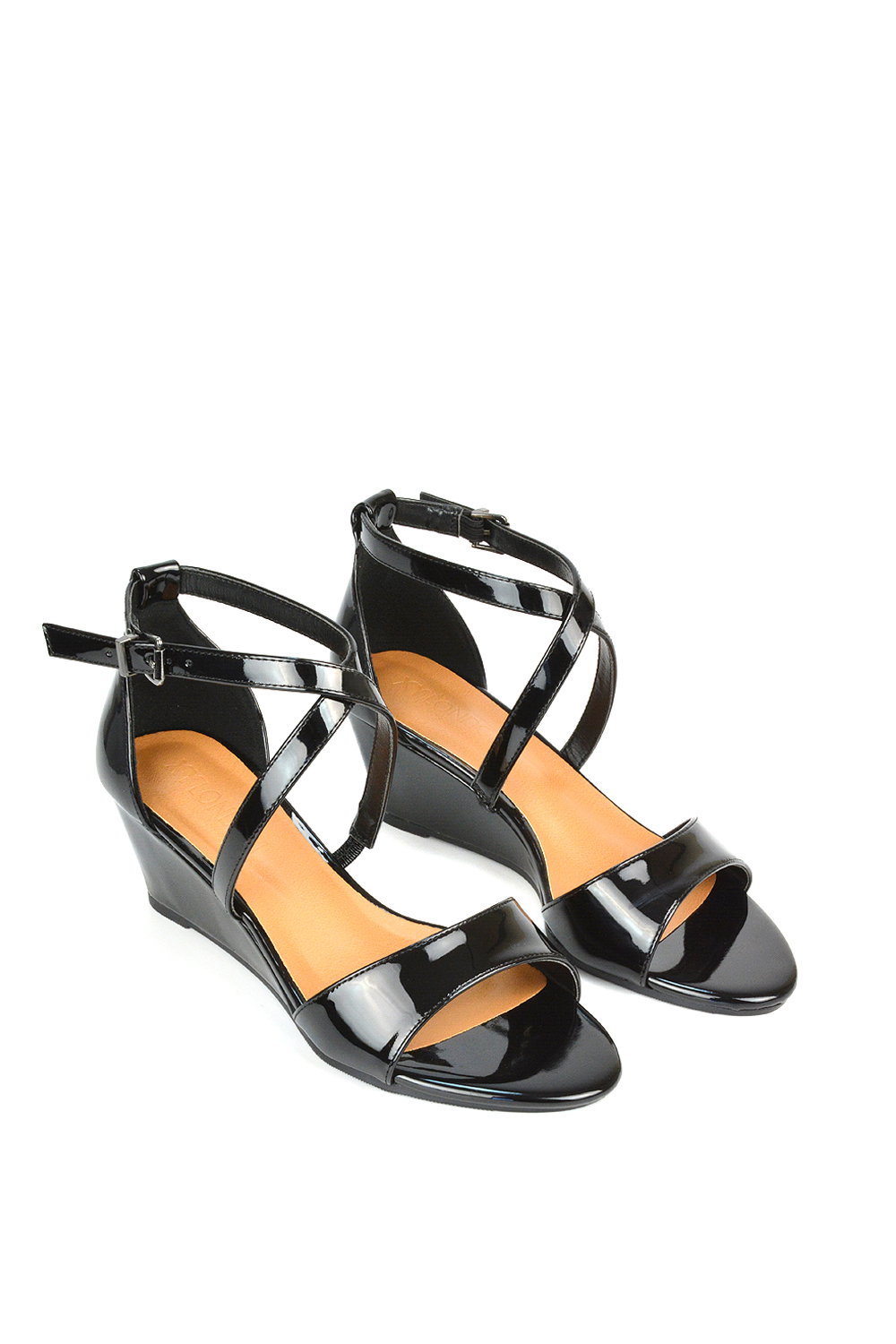 Black 'Kylie' Strappy Sandal Wedge Heels With Ankle Strap, Image 4 of 6