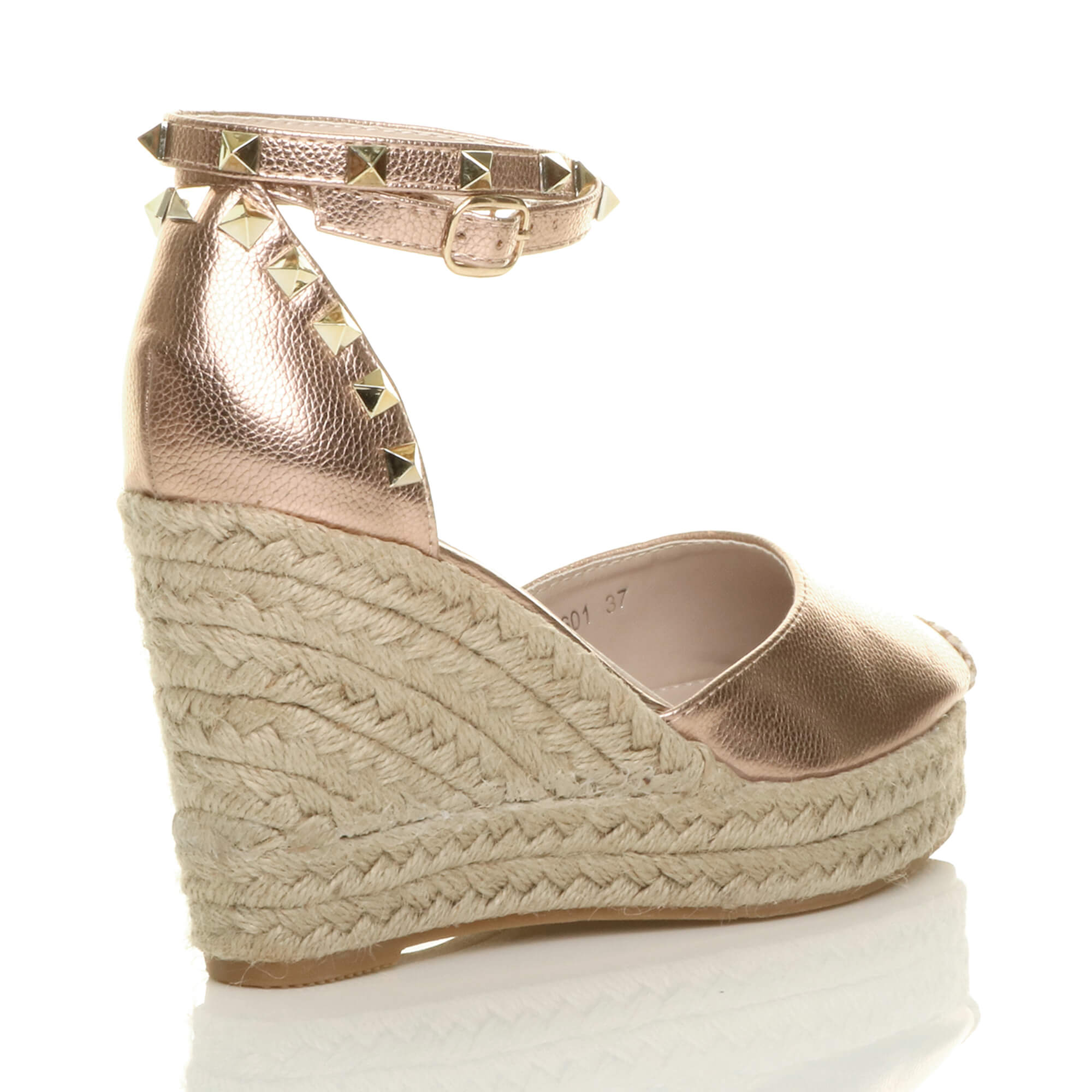 Rose Gold AJVANI Rose Gold High Wedge Heel Ankle Strap Espadrilles, Image 4 of 5