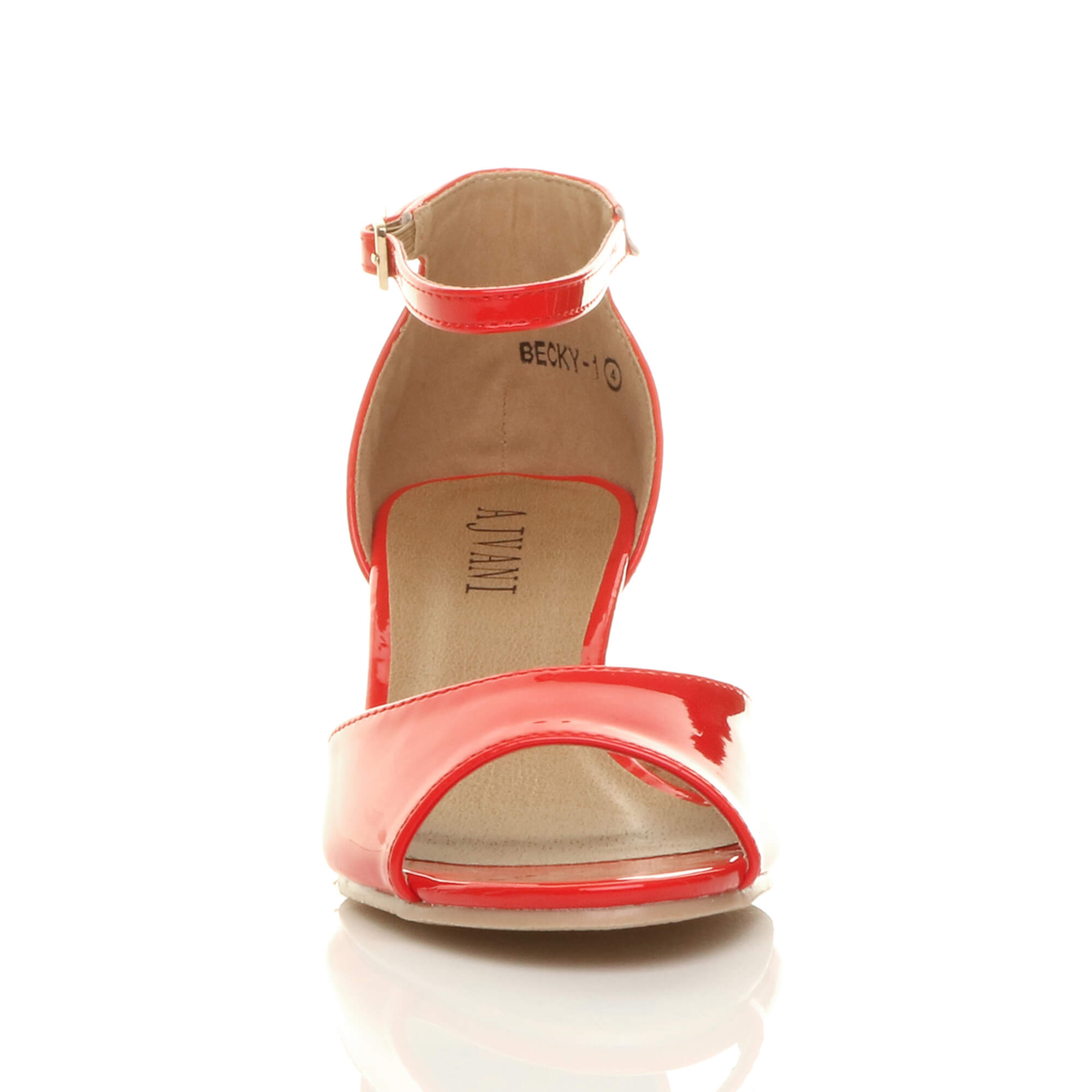 Red AJVANI Red Mid Wedge Heel Ankle Strap Sandals, Image 6 of 6
