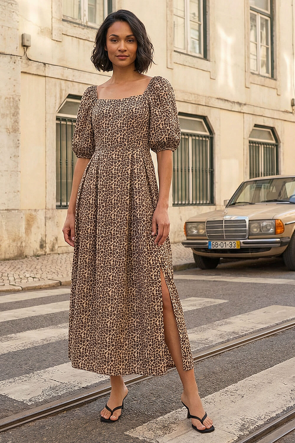 Camel  Dusk Animal Print Midi Dress, Image 1 of 4