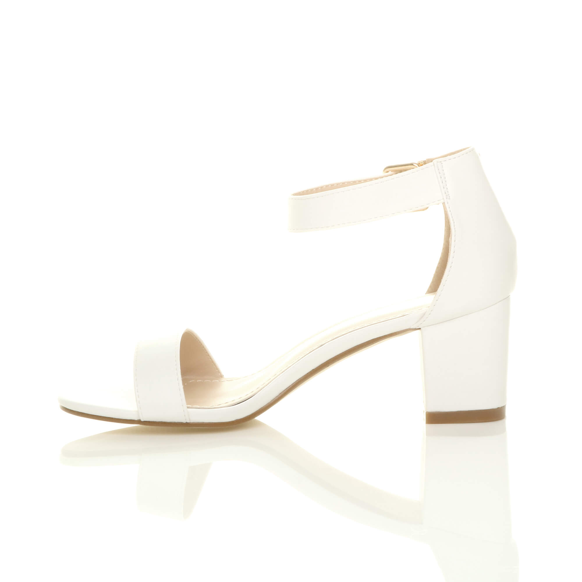 White AJVANI White Mid Block Heel Ankle Strap Sandals, Image 3 of 6