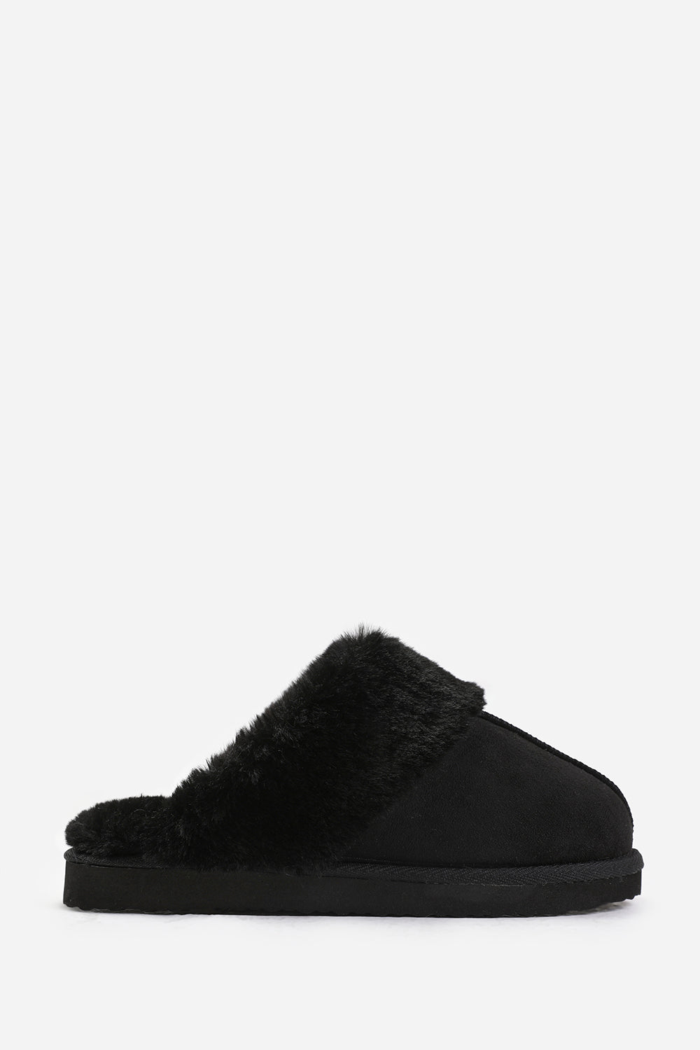 Black 'Comfort' Slip On Slippers With Fur Trim, Image 2 of 4
