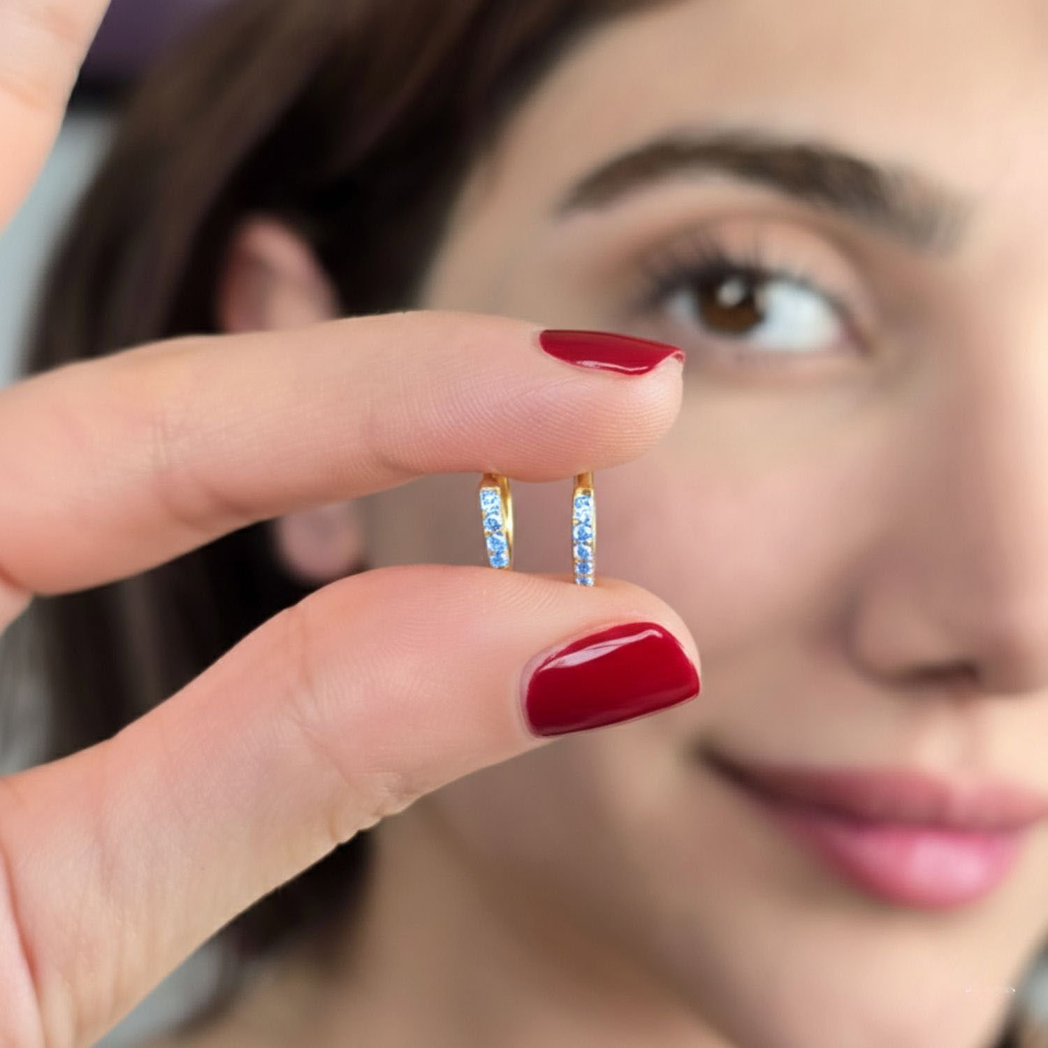 Blue Blue Topaz December Birthstone Small Huggie Earrings, Image 3 of 4