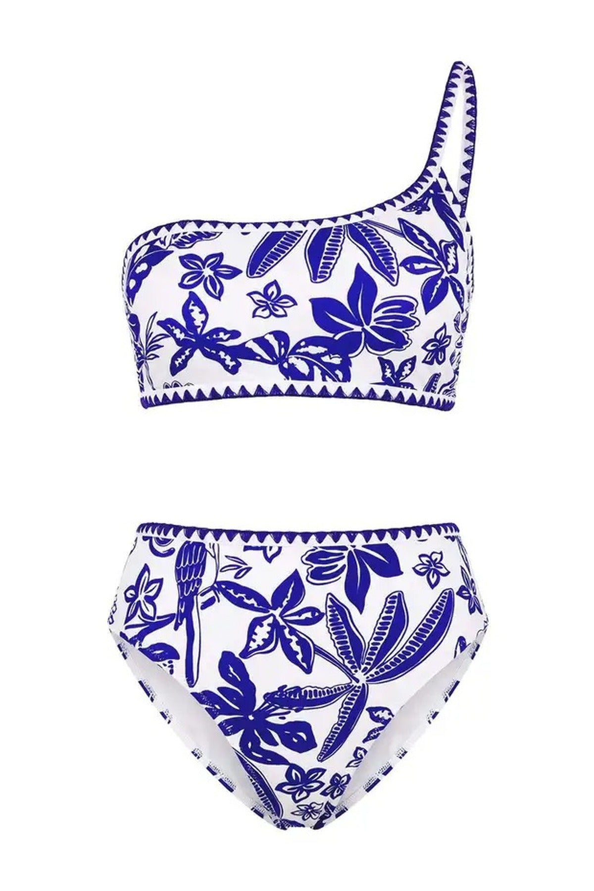 Multi Floral One Shoulder Bikini Set with High Waist Bottom, Image 2 of 4