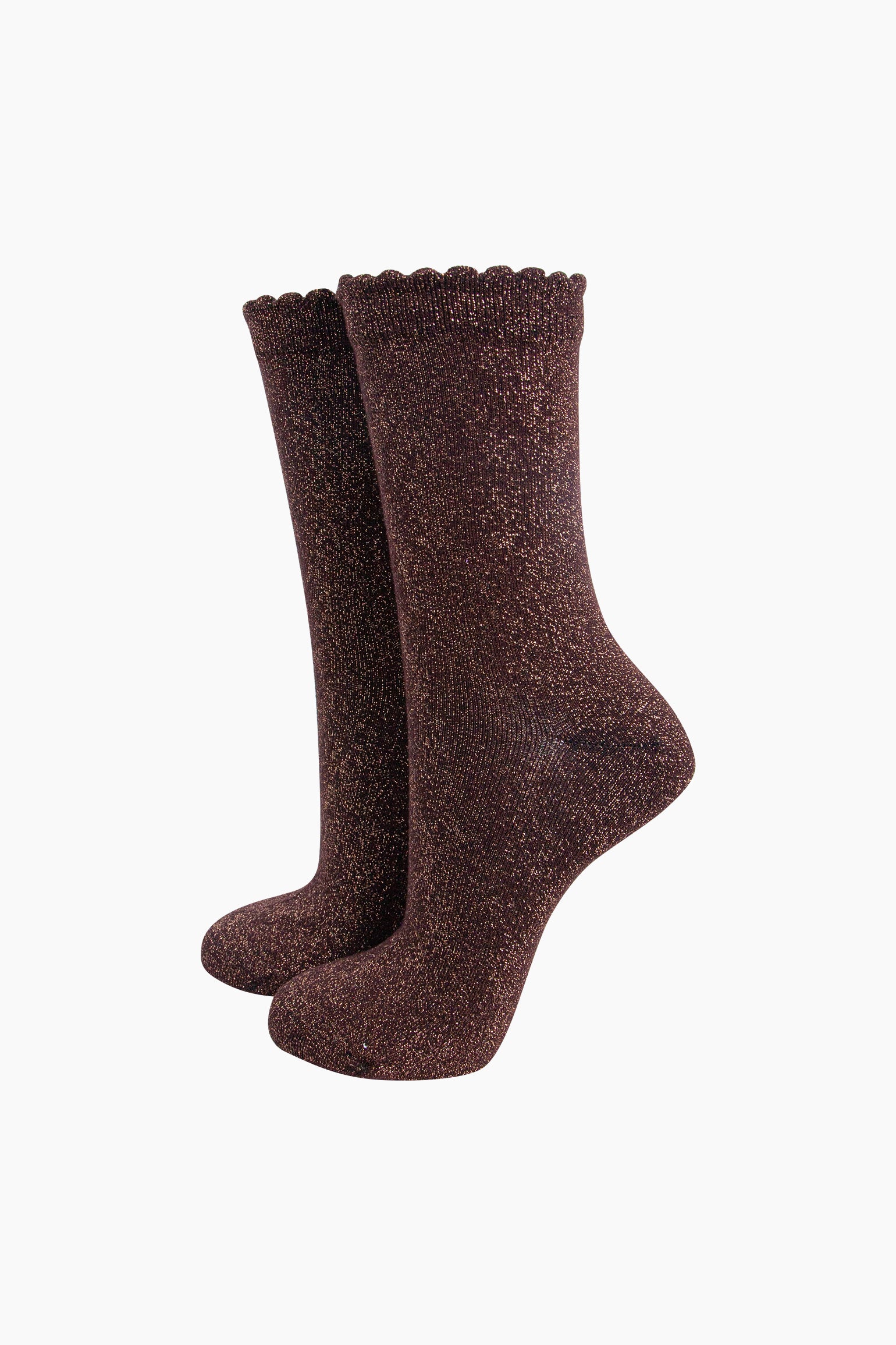 Chocolate Plain Combed Cotton Glitter Socks, Image 1 of 4