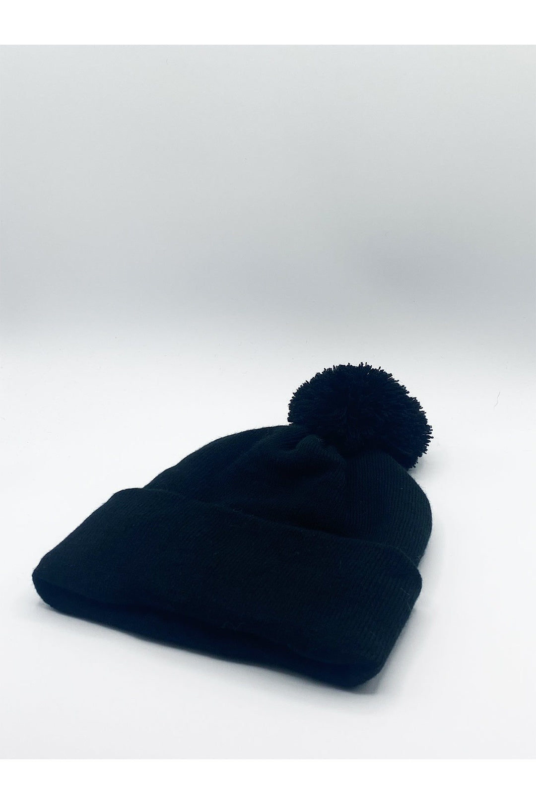Dark Grey Knitted Pom Pom Beanie in Black, Image 5 of 7