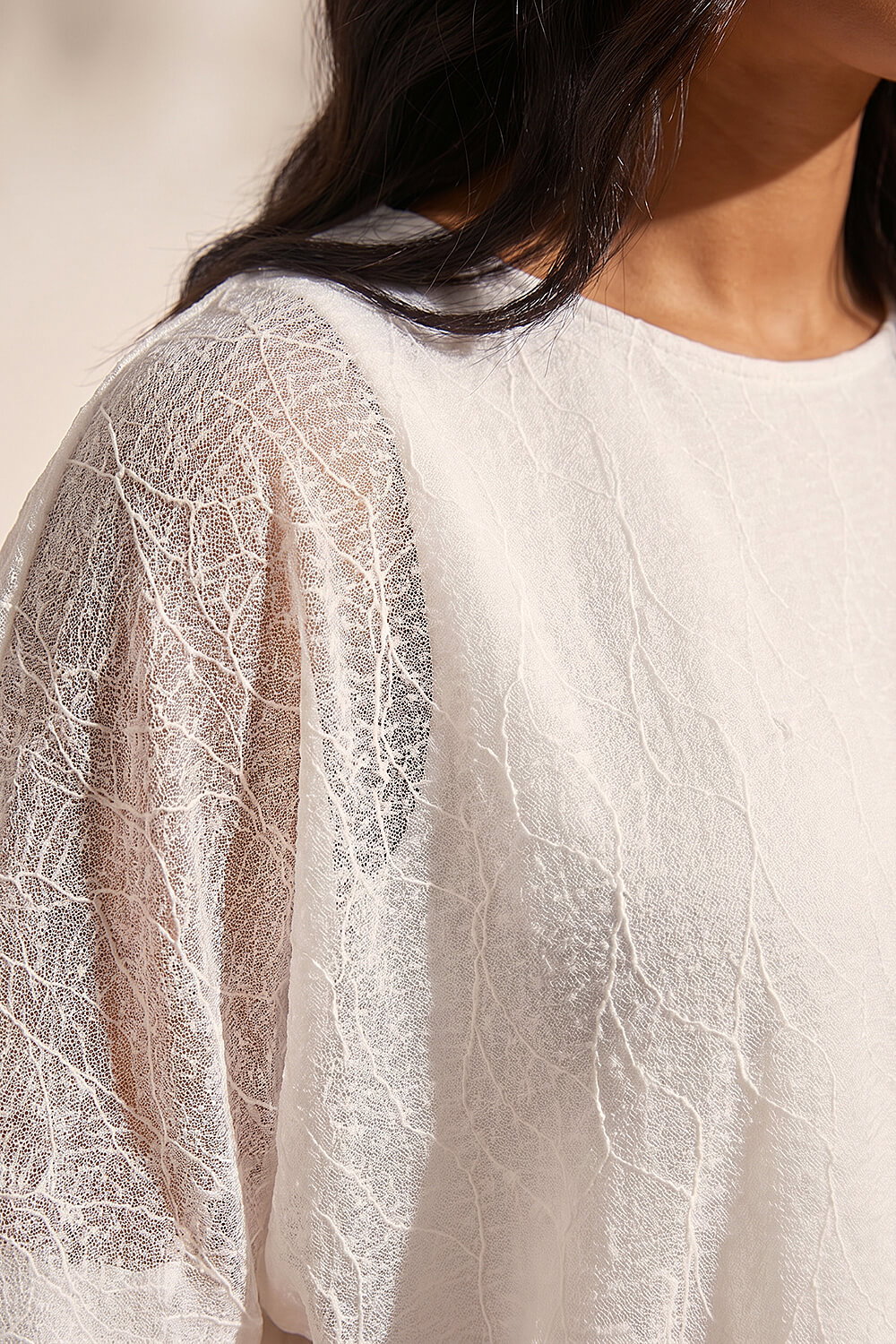 Ivory Mesh Bubble Hem Top, Image 5 of 4