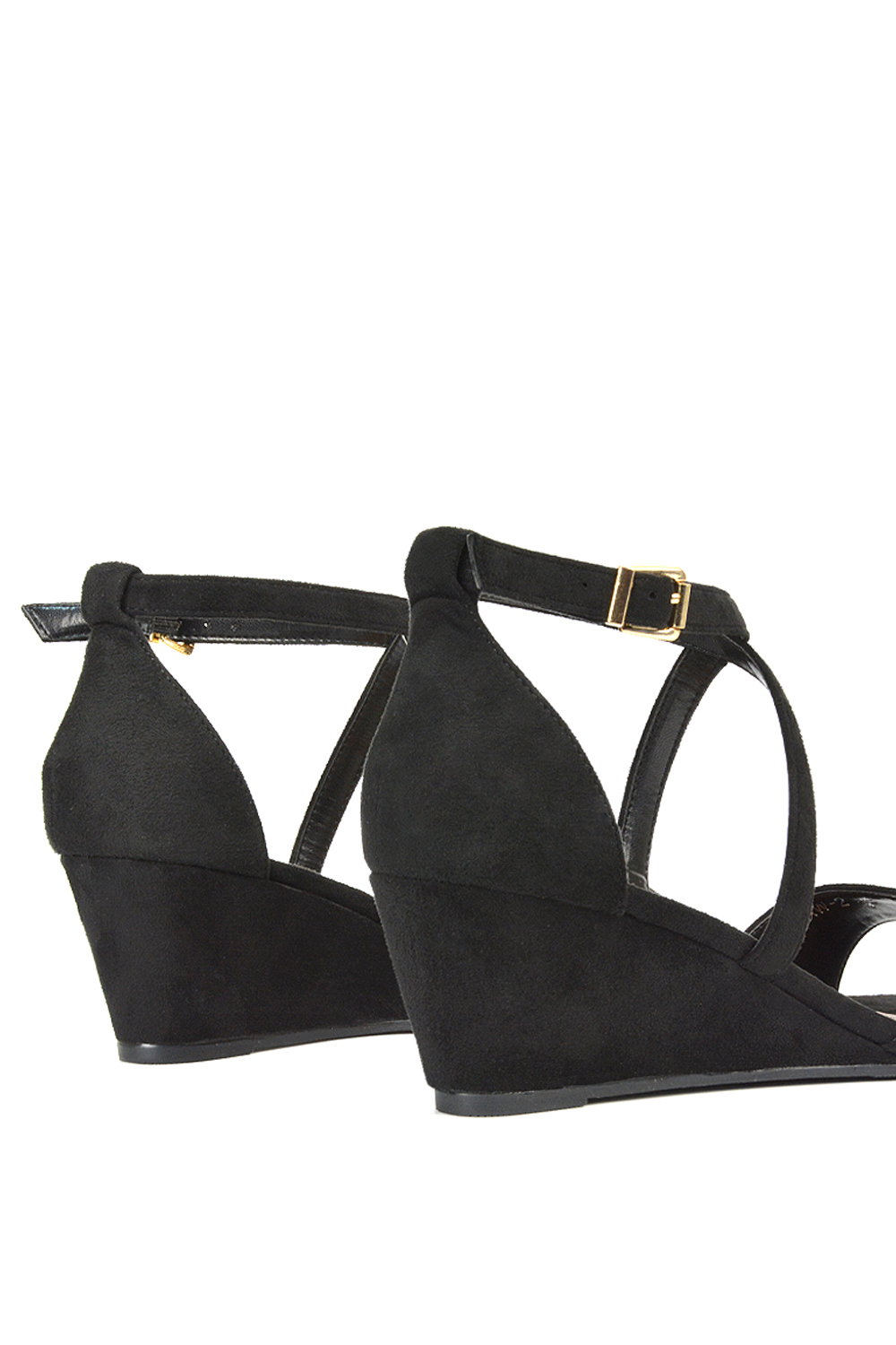 Black 'Kylie' Strappy Sandal Wedge Heels With Ankle Strap, Image 5 of 6