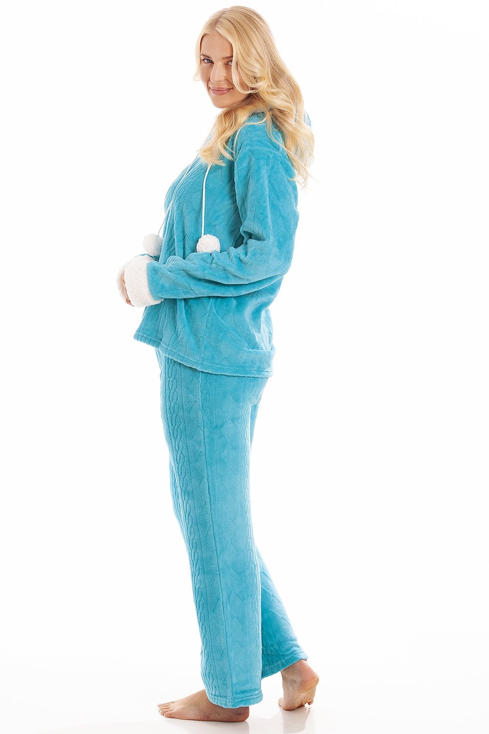 Light Blue Camille Lingerie Light Blue Supersoft Hooded Pyjama Set, Image 4 of 5