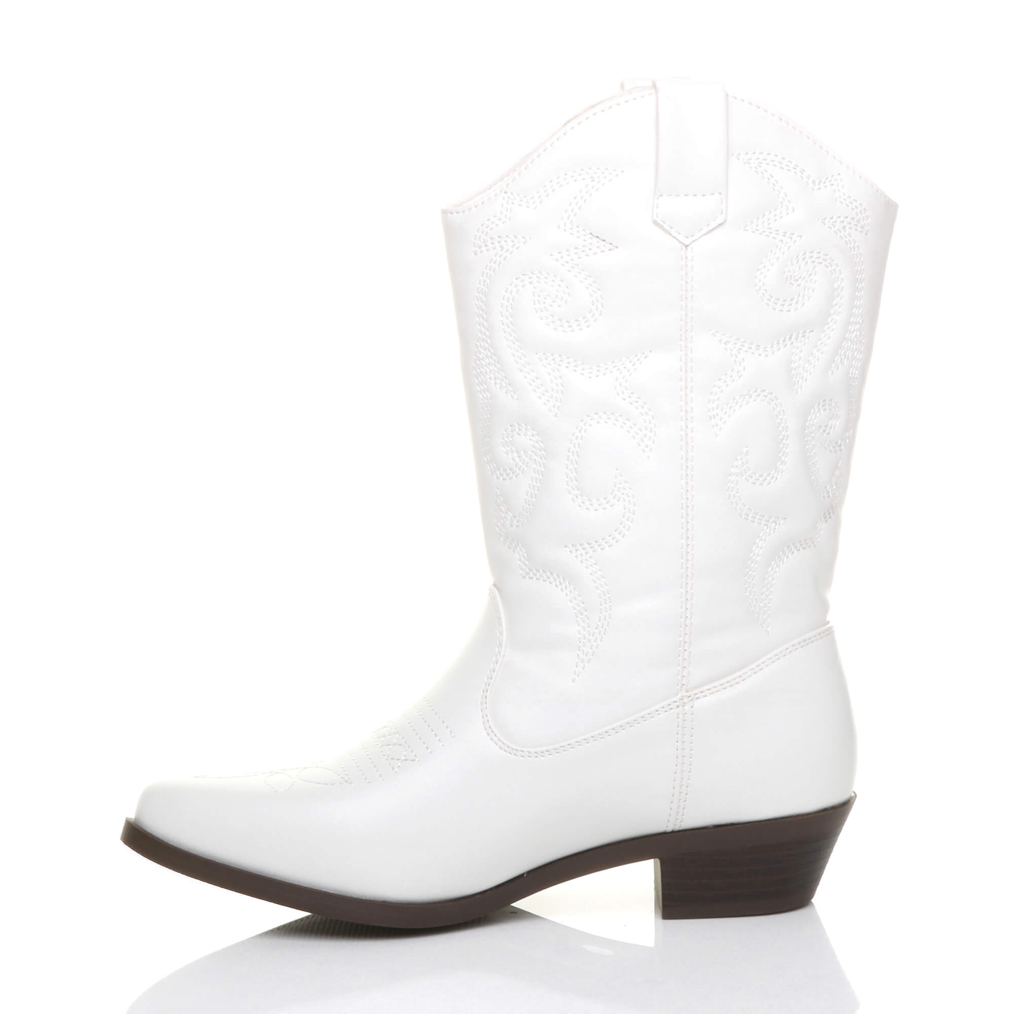 White Low Cuban Heel Embroidered Cowboy Western Boots, Image 3 of 5