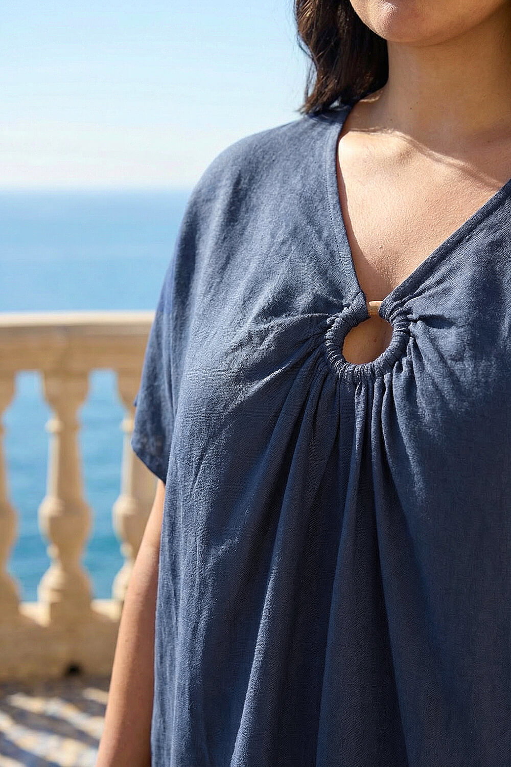 Navy Curve Ring Front Oversized Top, Image 5 of 4