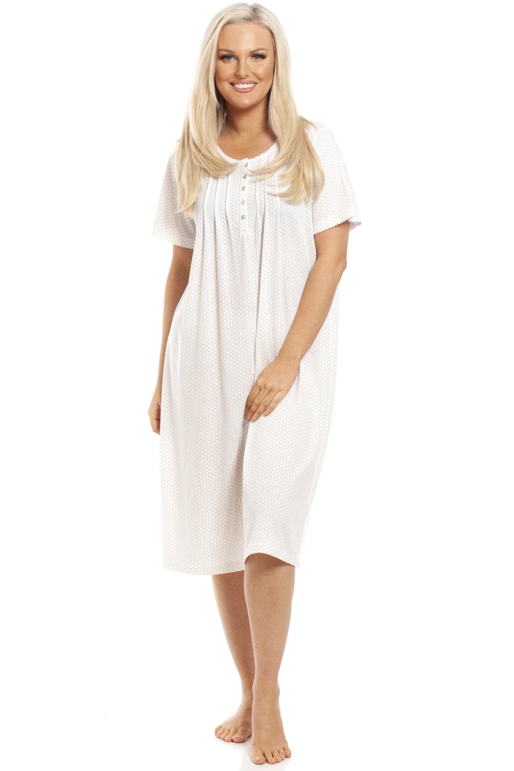 White Honeycomb Print Jersey Nightdress