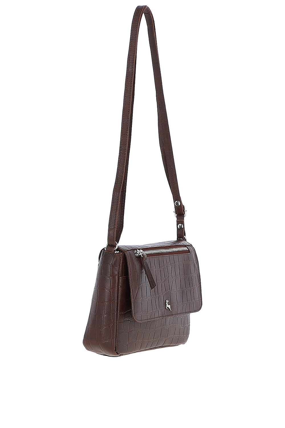 Maroon 'Valentina' Flap Over Croc Print Real Leather Shoulder Bag, Image 5 of 5