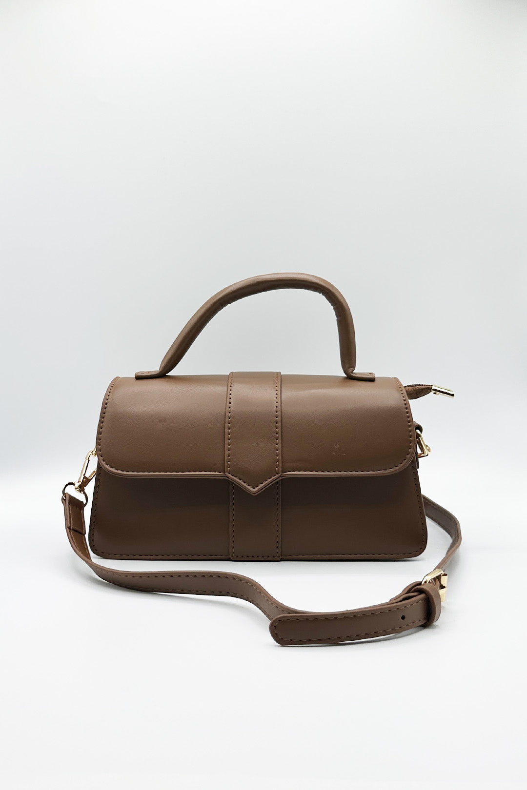 Brown Small Crossbody Hard Top Handle Bag in Brown, Image 6 of 6