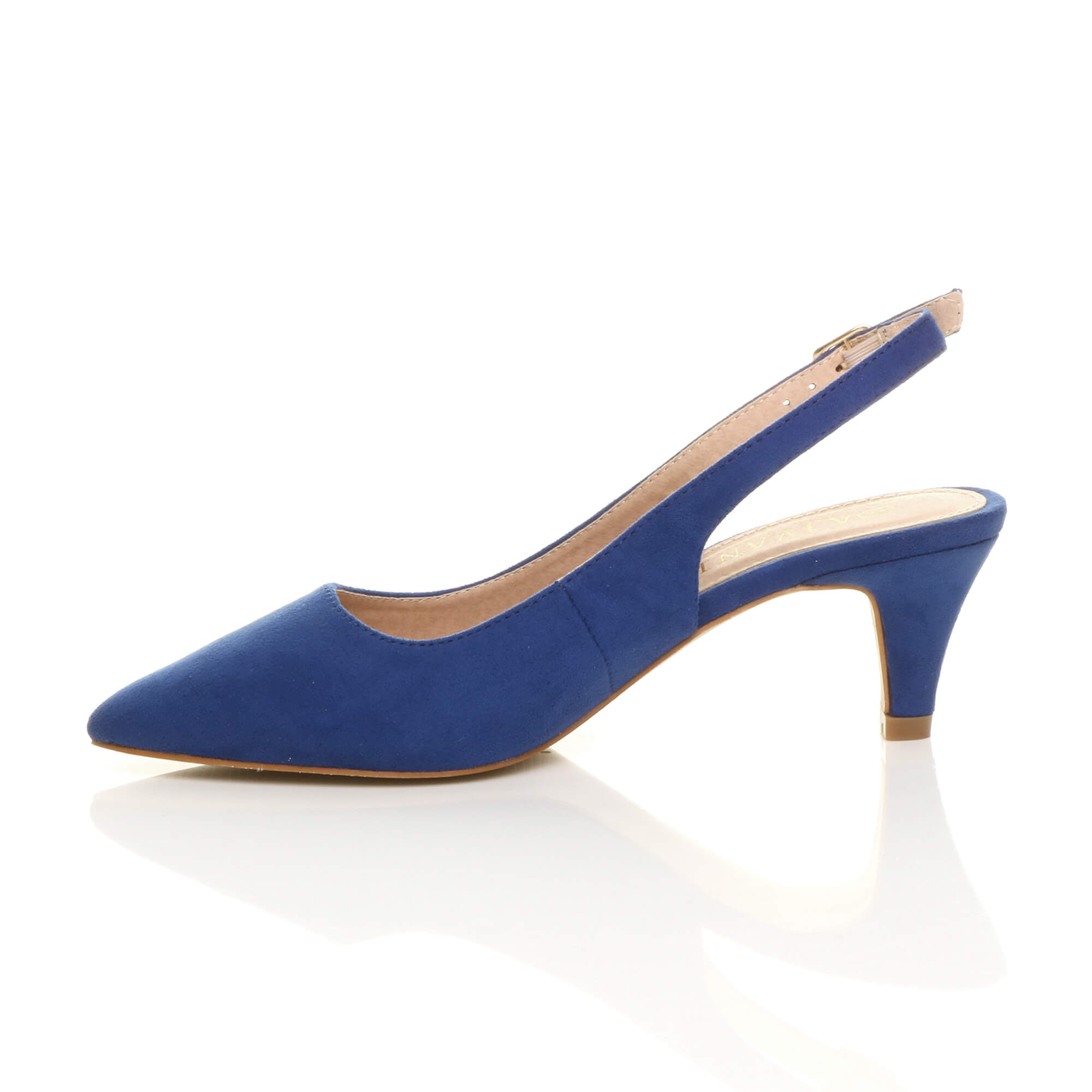 Royal Blue AJVANI Royal Blue Mid Heel Slingback Pointed Toe Court Shoes, Image 3 of 6