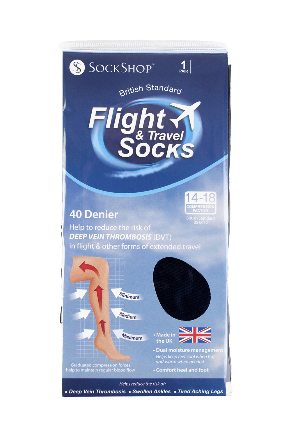 Black 80 Denier Knee High Flight Socks For Dvt, Image 2 of 3
